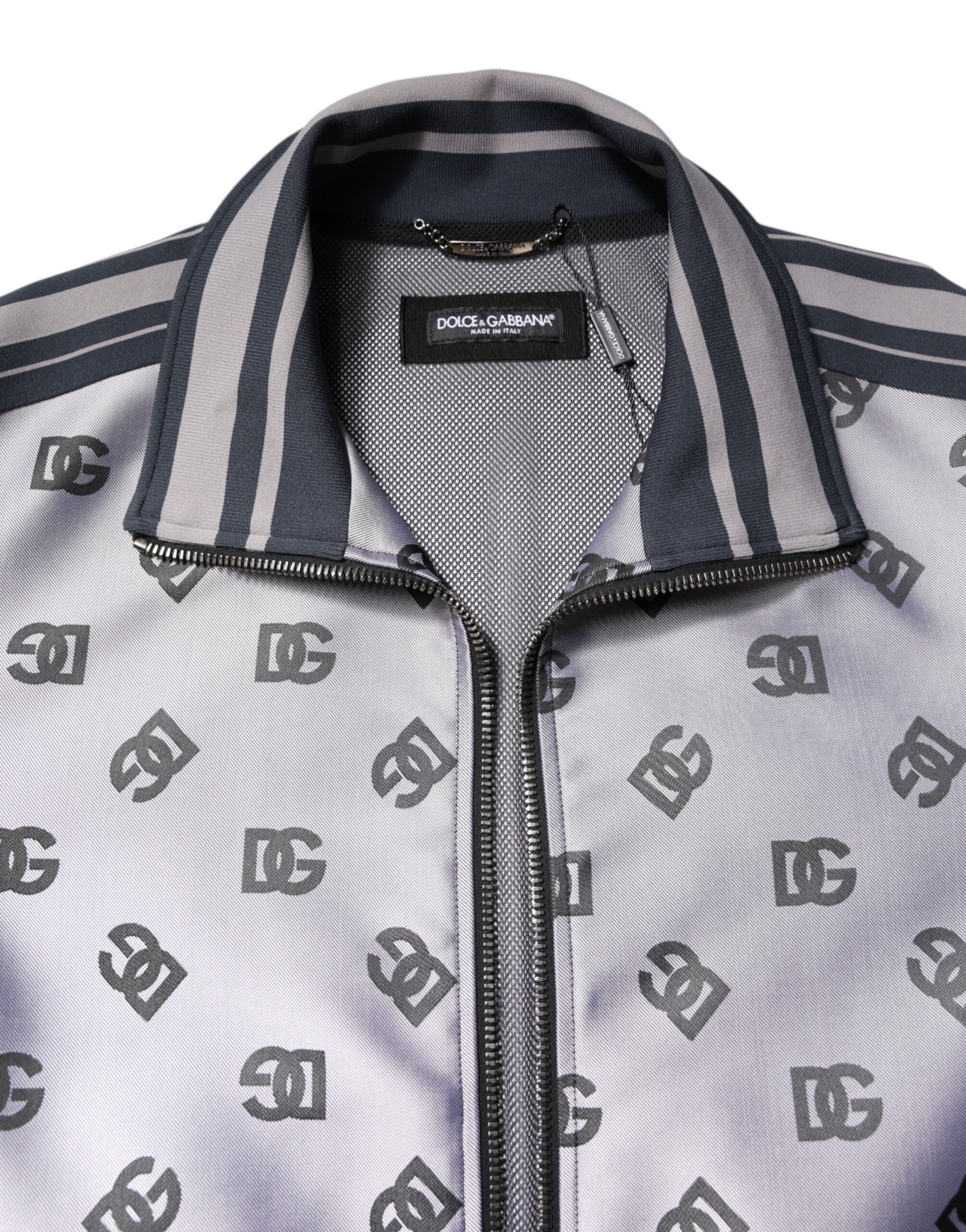 Dolce & Gabbana Graue Logo-Monogramm-Bomberjacke mit durchgehendem Reißverschluss