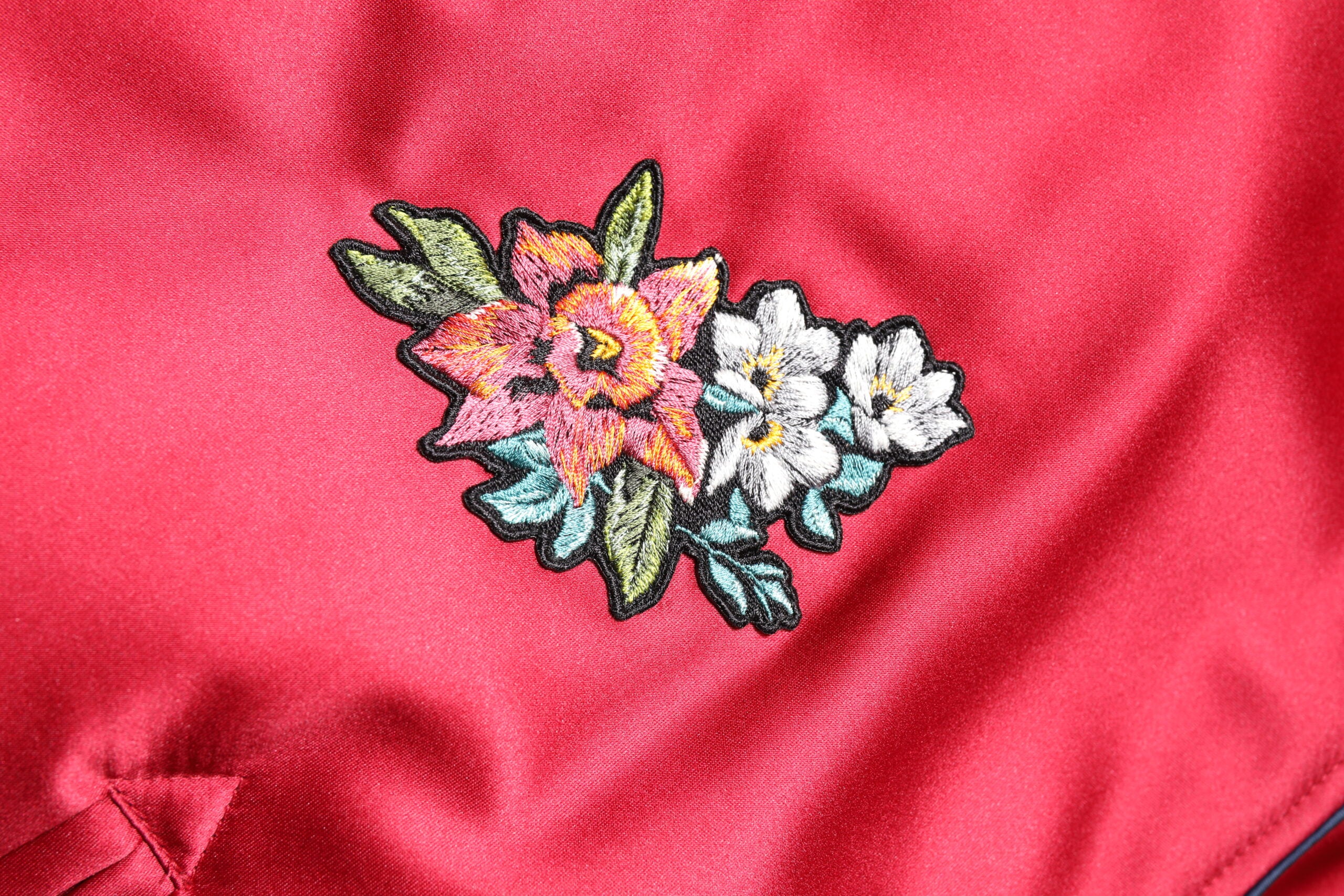 Dolce & Gabbana Rote florale Patch Männer Bomberjacke mit durchgehendem Reißverschluss