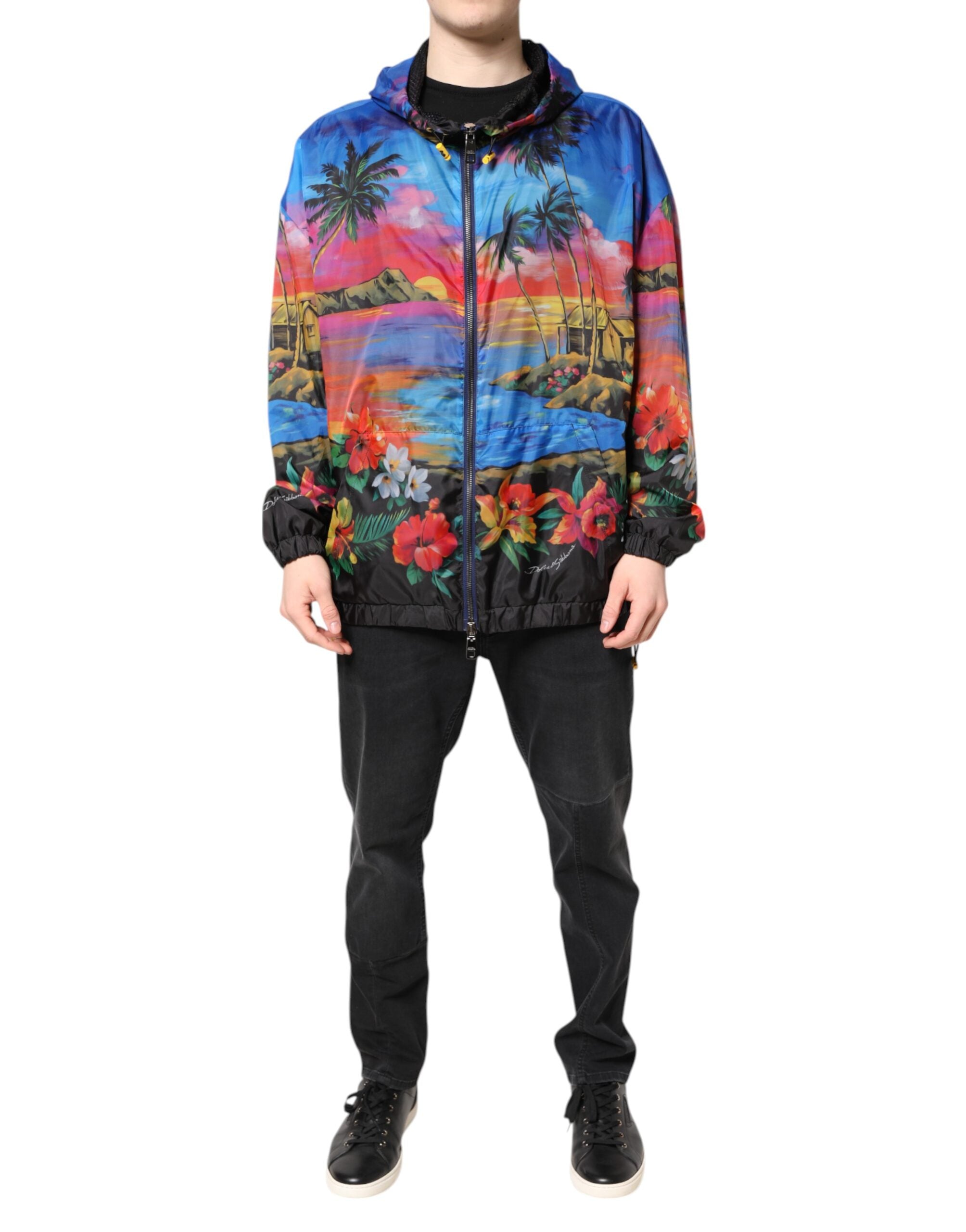 Dolce & Gabbana Mehrfarbig bedruckte Windbreaker-Jacke mit Kapuze