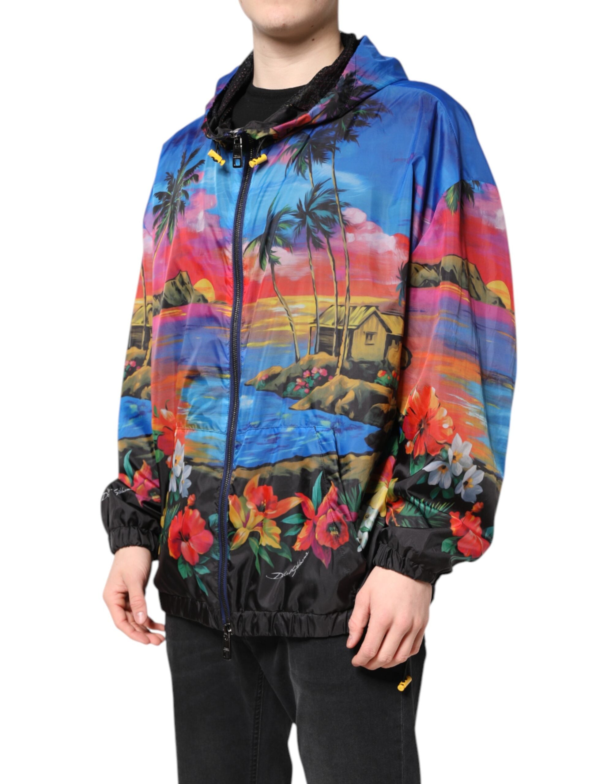 Dolce & Gabbana Mehrfarbig bedruckte Windbreaker-Jacke mit Kapuze