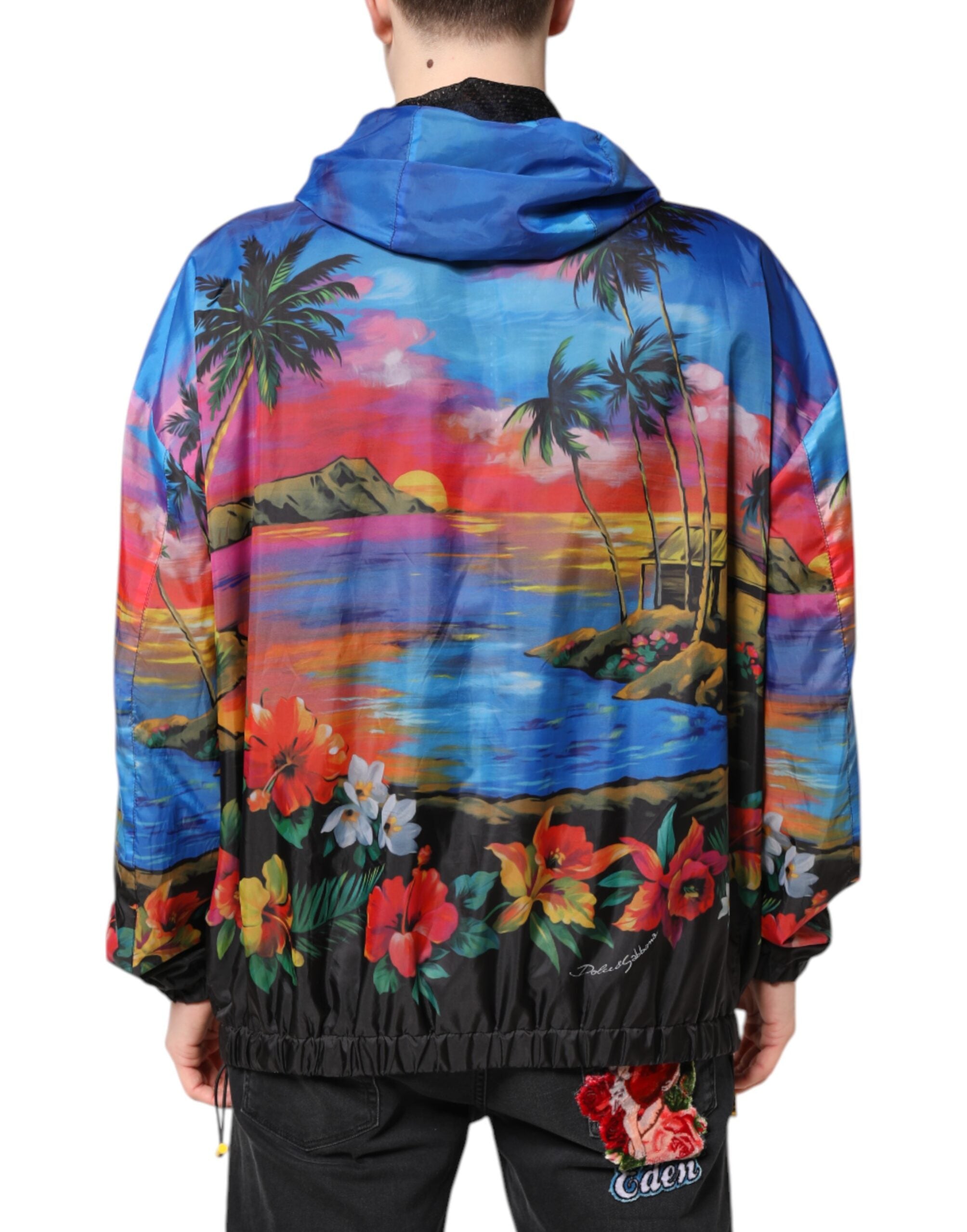 Dolce & Gabbana Mehrfarbig bedruckte Windbreaker-Jacke mit Kapuze