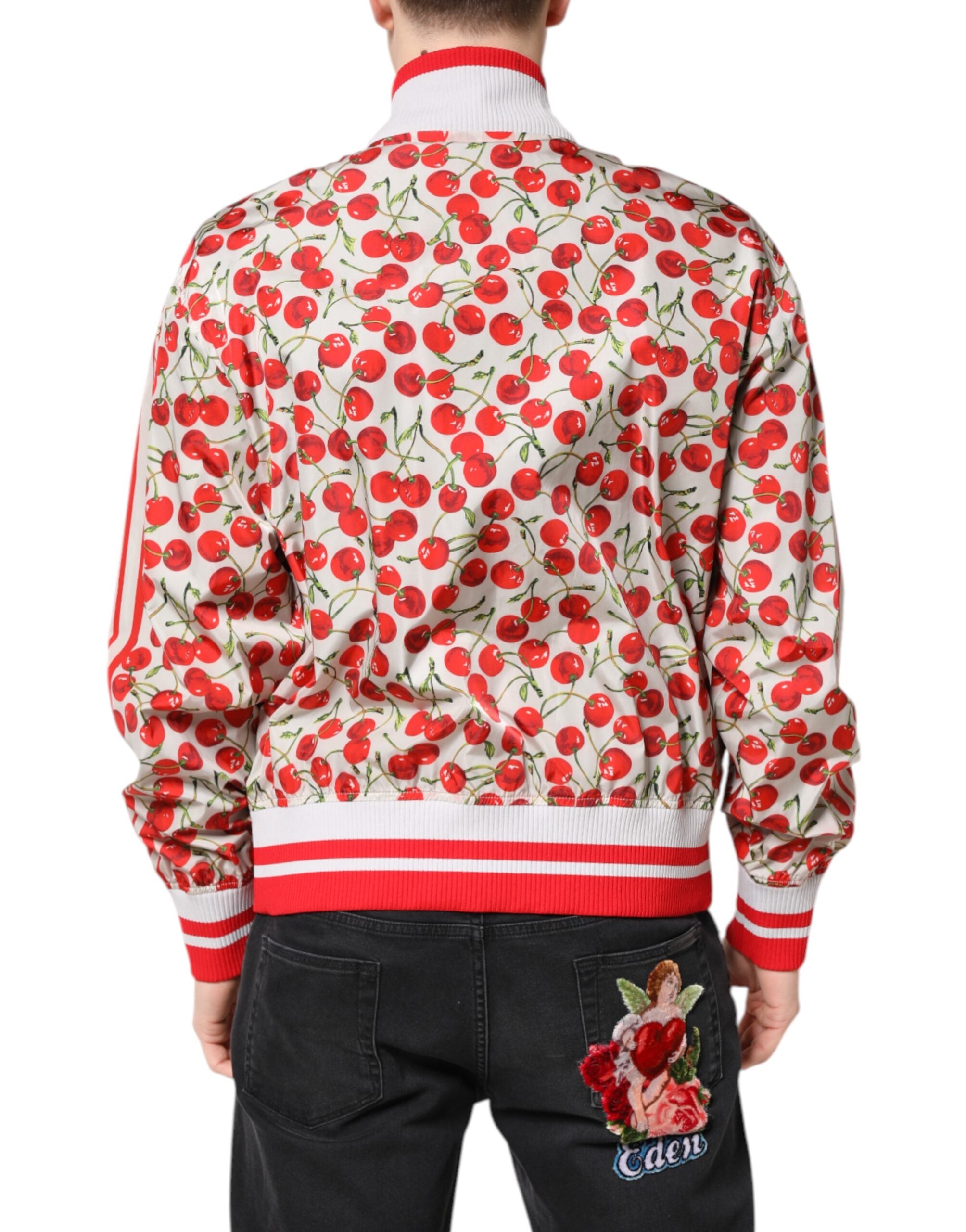Dolce & Gabbana Weiße Cherry Print Bomberjacke mit durchgehendem Reißverschluss