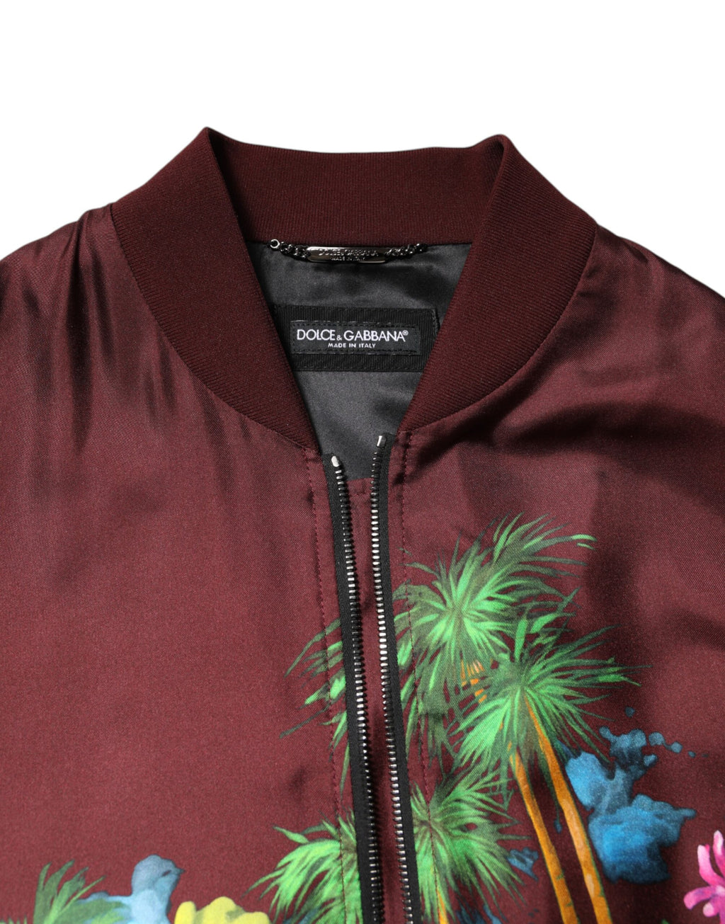 Dolce & Gabbana Kastanienbraune Bomberjacke mit Blumendruck und Reißverschluss