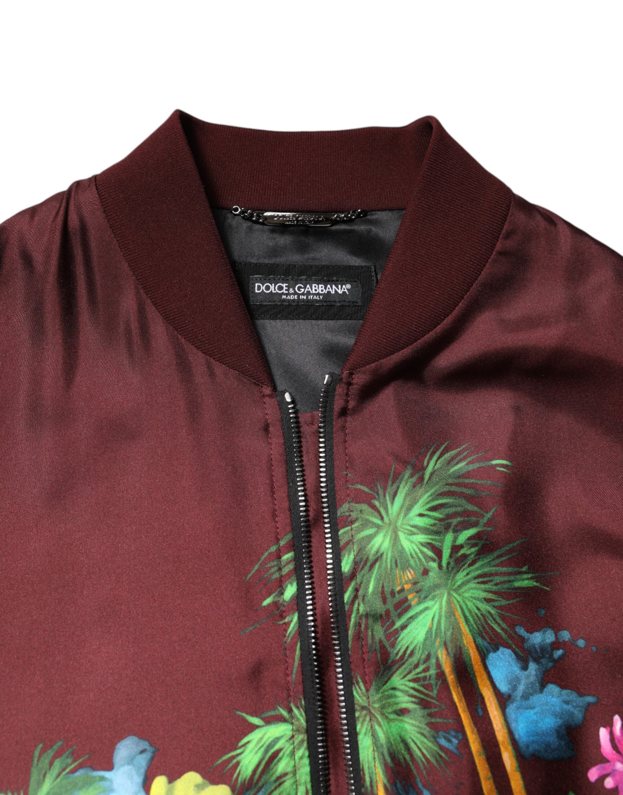 Dolce & Gabbana Kastanienbraune Bomberjacke mit Blumendruck und Reißverschluss