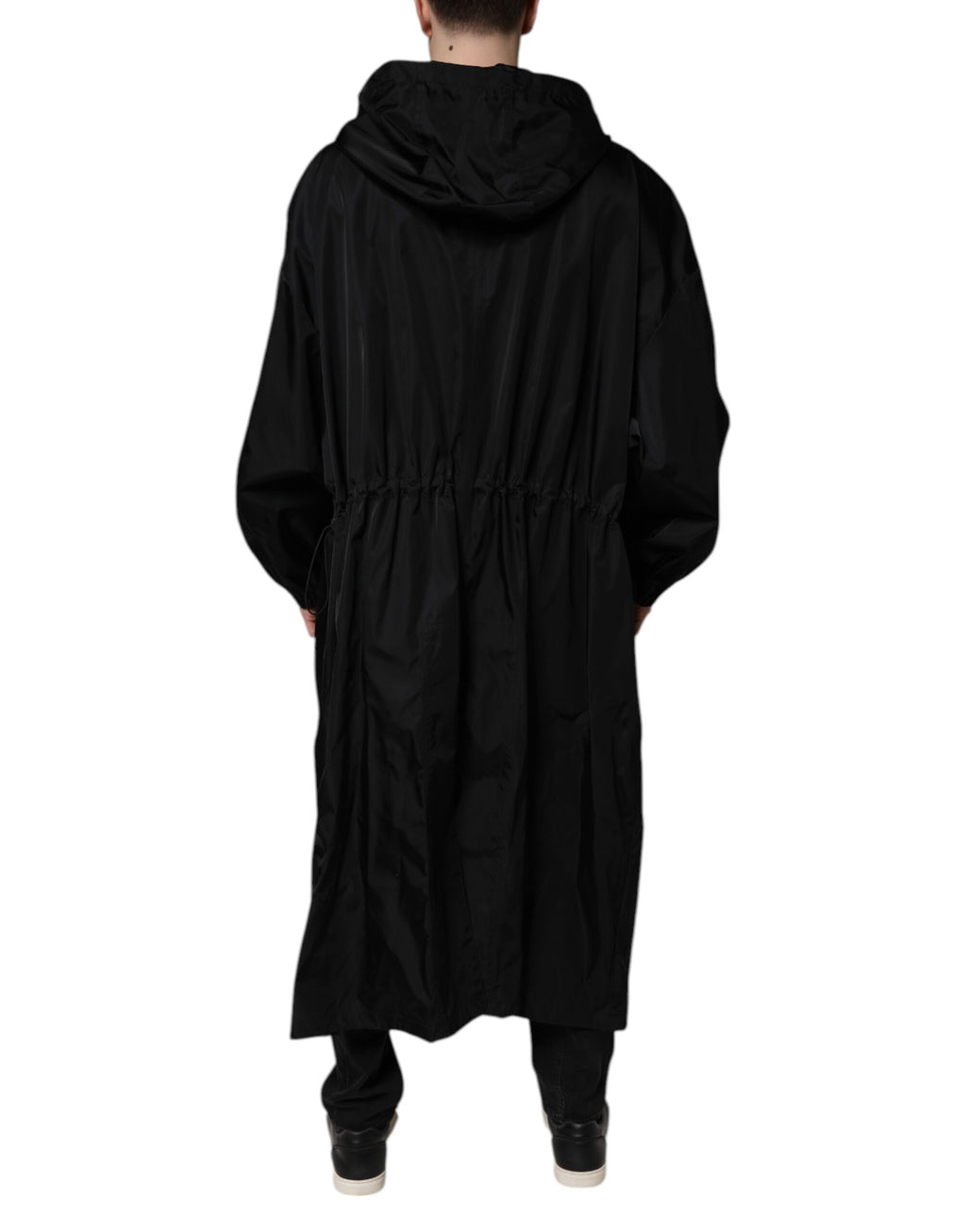 Dolce & Gabbana Schwarze lange Männer Windbreaker Jacke mit Kapuze