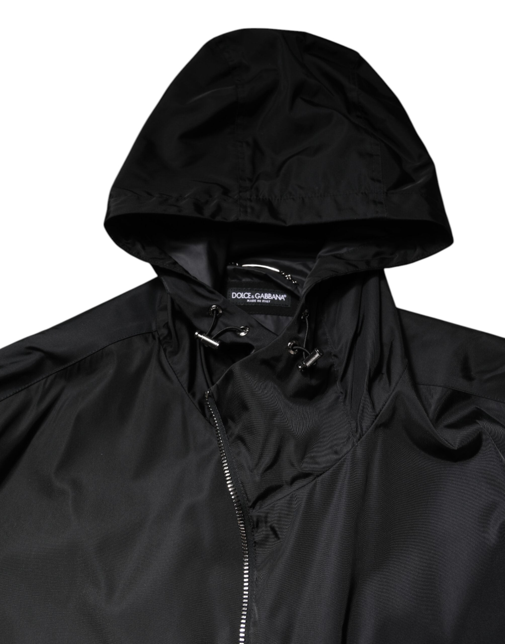 Dolce & Gabbana Schwarze lange Männer Windbreaker Jacke mit Kapuze