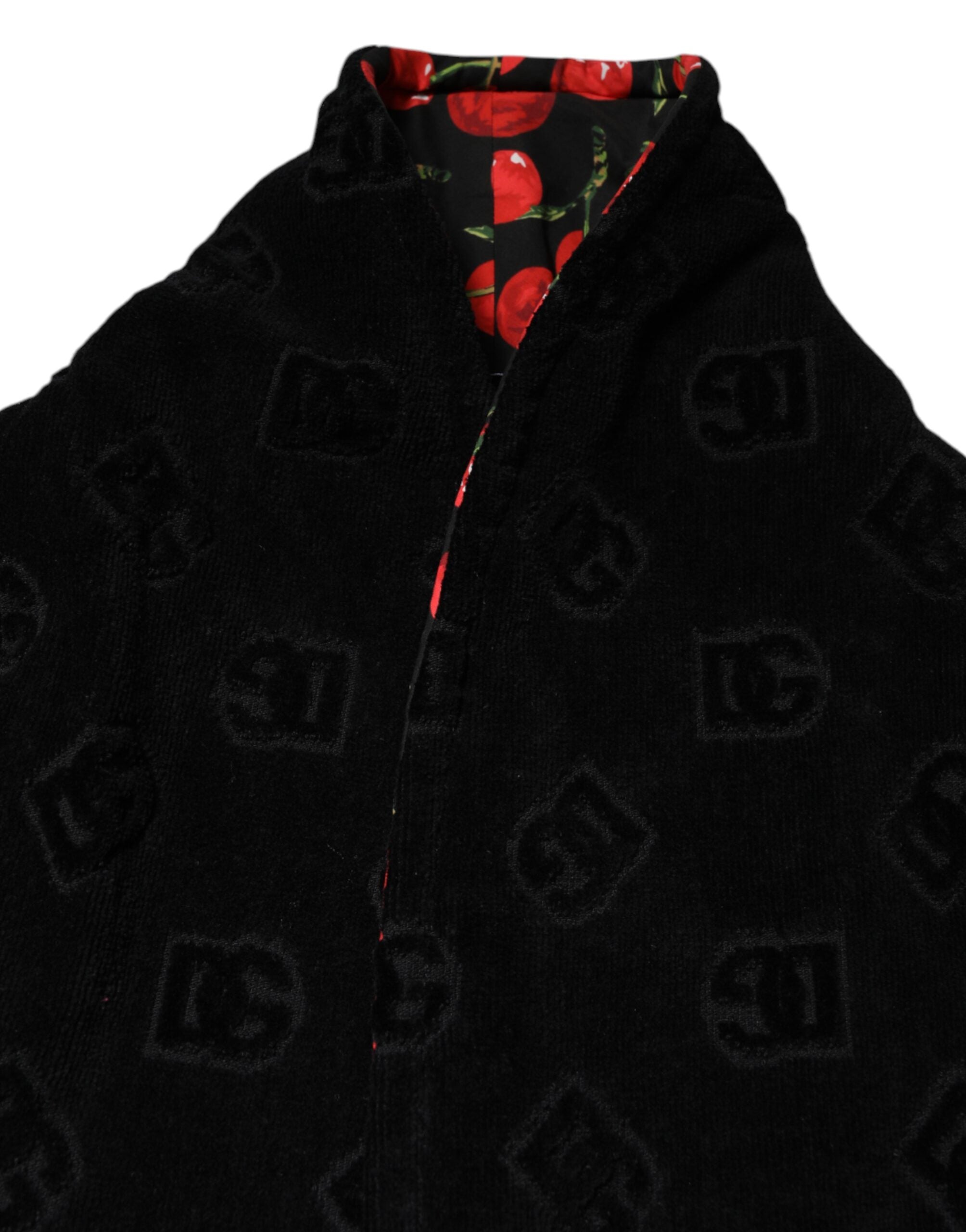 Dolce & Gabbana Schwarze Kirsche Print Wrap Robe Männer Mantel Jacke