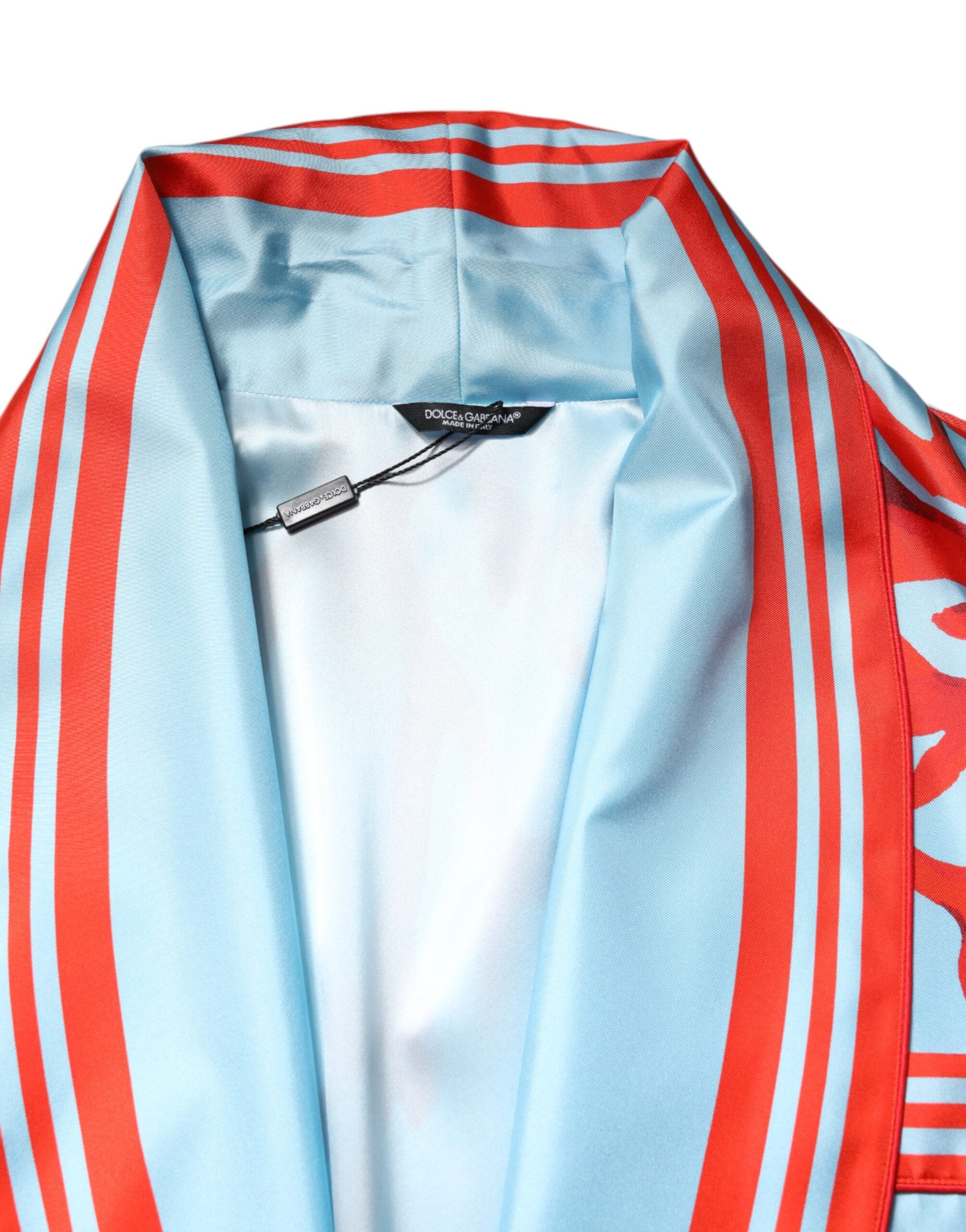 Dolce & Gabbana Blau Rot Koralle Print Wickelmantel Jacke