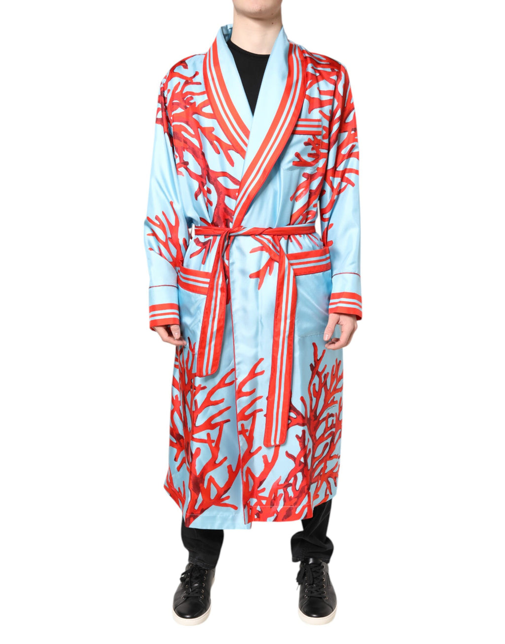 Dolce & Gabbana Blau Rot Koralle Print Wickelmantel Jacke