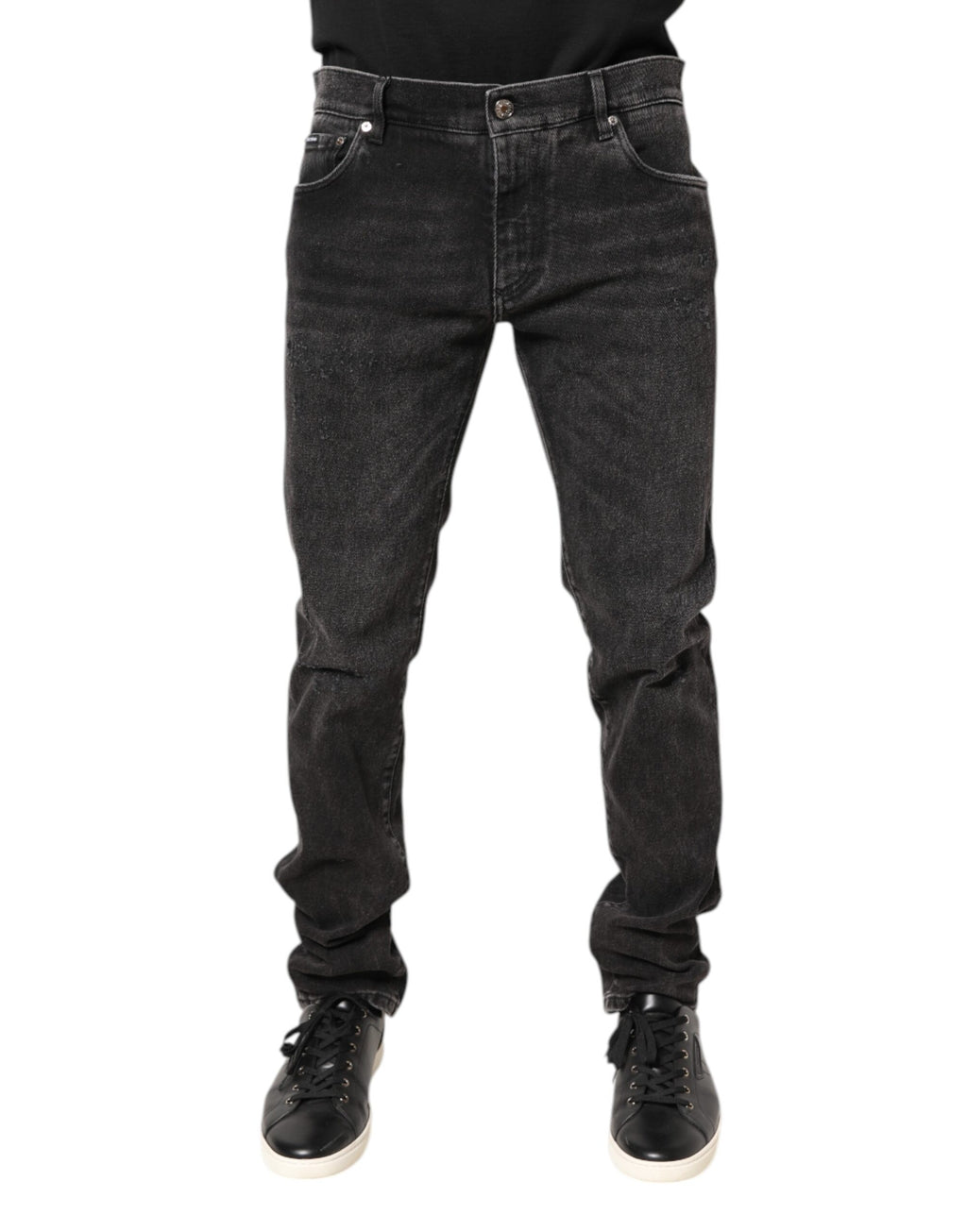 Dolce & Gabbana Graue Skinny Denim Jeans aus gewaschener Baumwolle