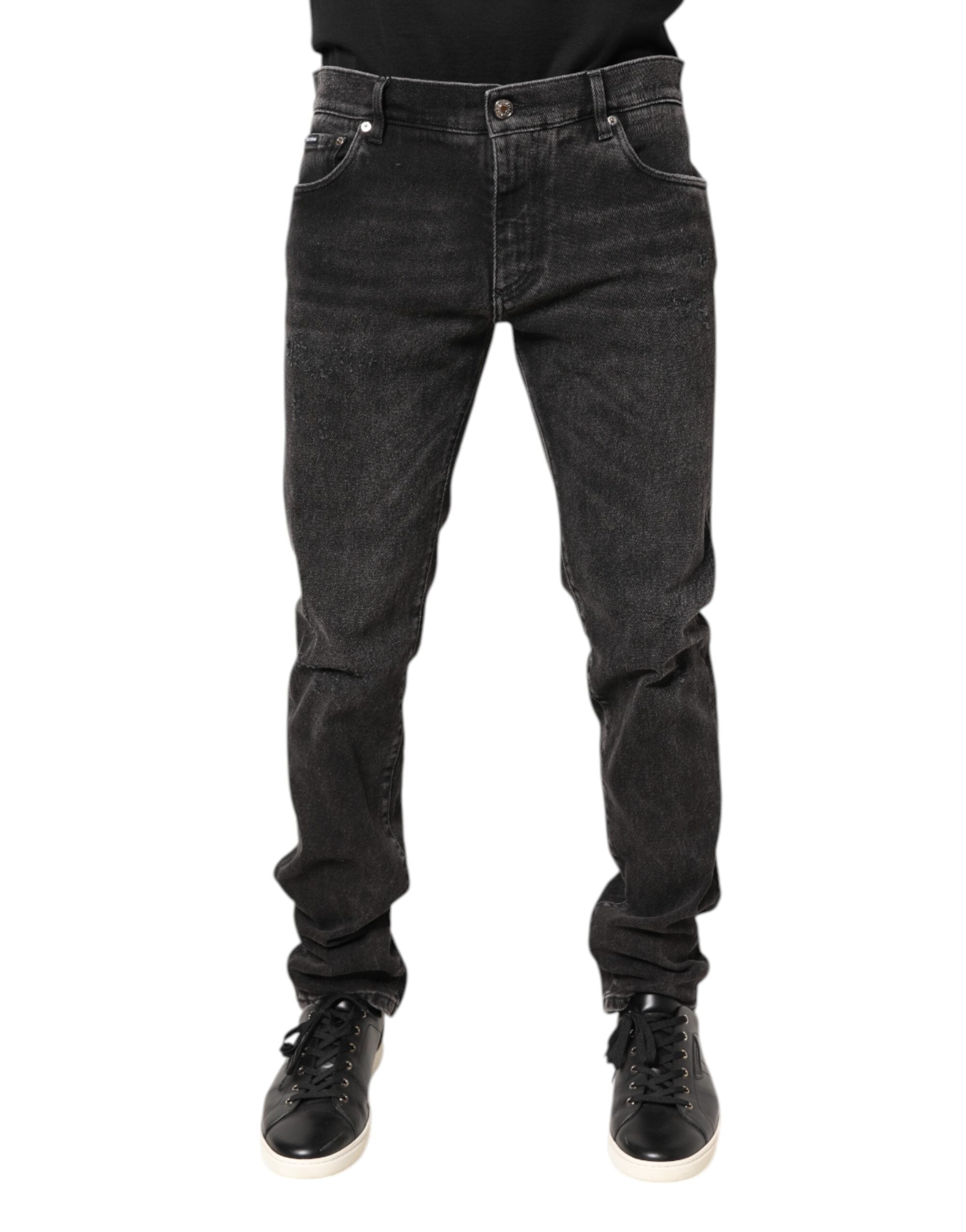 Dolce & Gabbana Graue Skinny Denim Jeans aus gewaschener Baumwolle