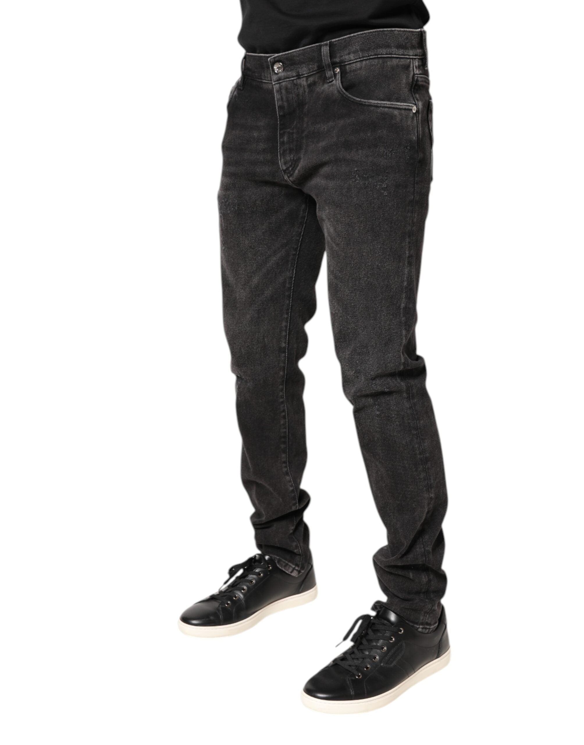 Dolce & Gabbana Graue Skinny Denim Jeans aus gewaschener Baumwolle