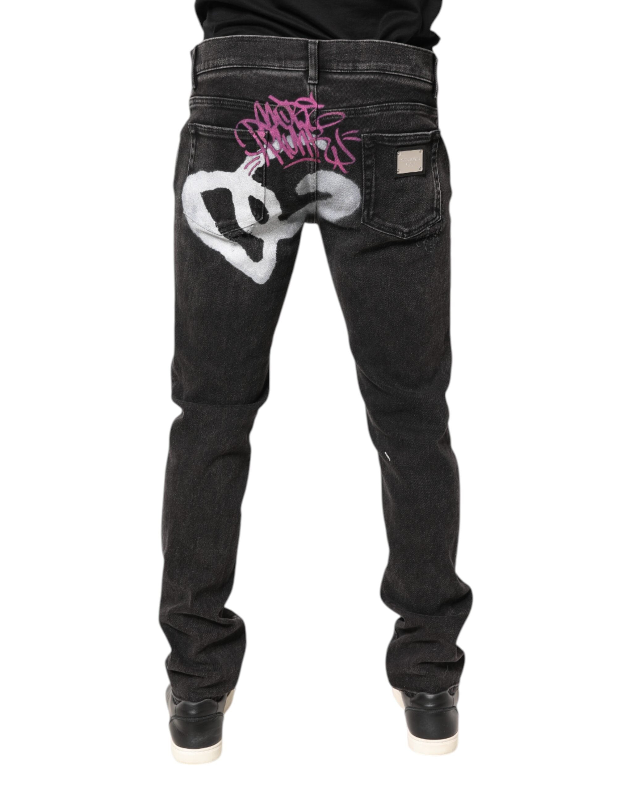 Dolce & Gabbana Graue Skinny Denim Jeans aus gewaschener Baumwolle