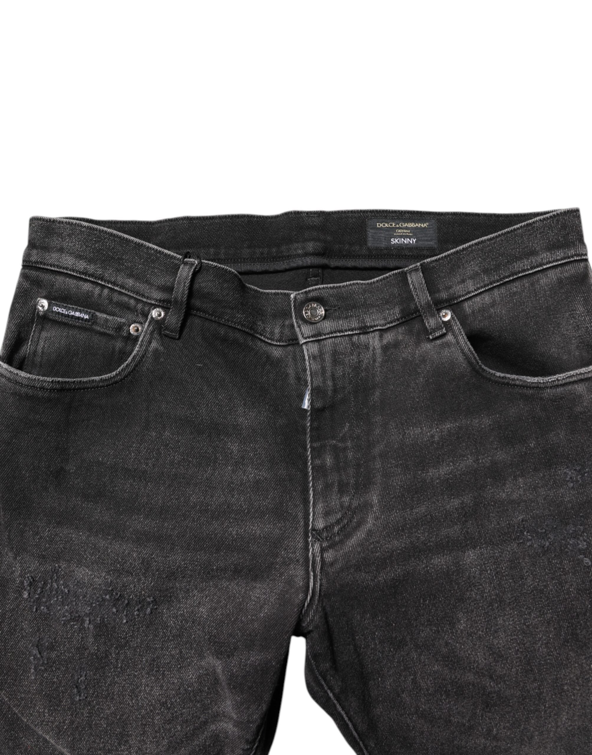 Dolce & Gabbana Graue Skinny Denim Jeans aus gewaschener Baumwolle