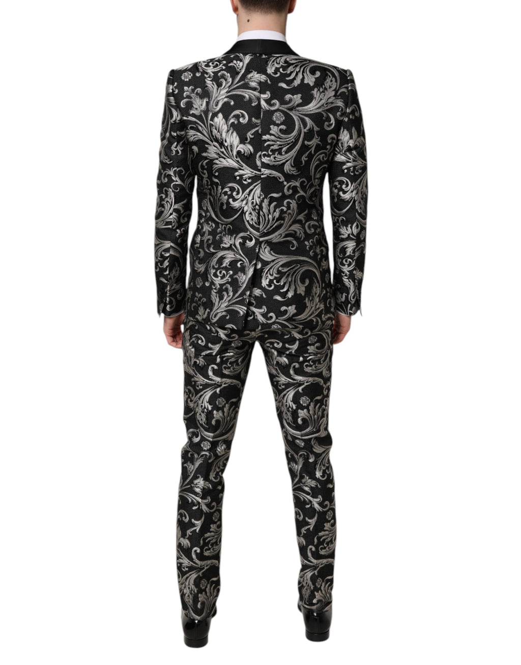 Dolce & Gabbana Schwarz Grau MARTINI Jacquard Herren 3 Stück Anzug