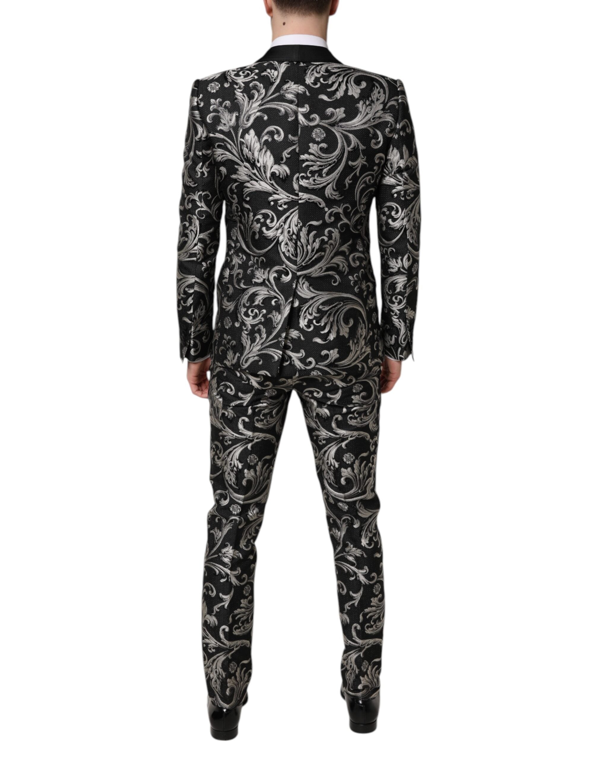 Dolce & Gabbana Schwarz Grau MARTINI Jacquard Herren 3 Stück Anzug