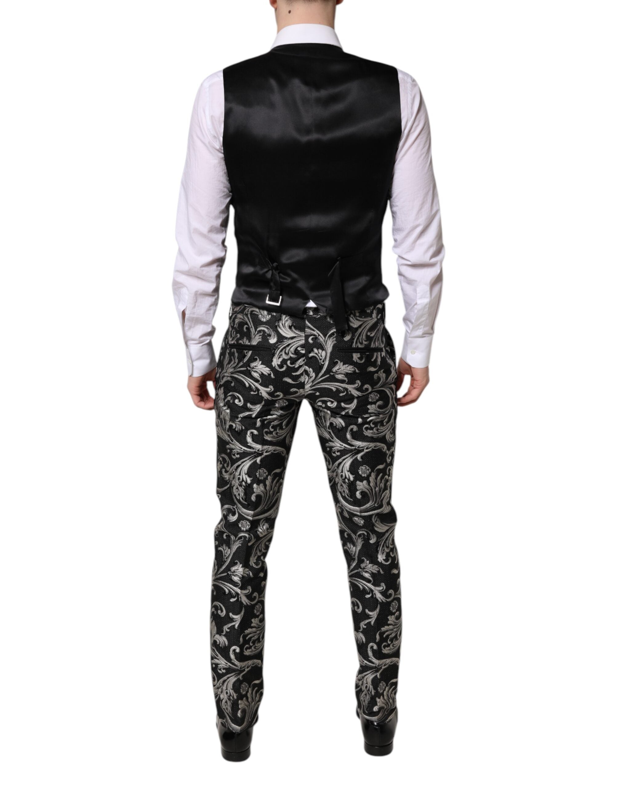 Dolce & Gabbana Schwarz Grau MARTINI Jacquard Herren 3 Stück Anzug