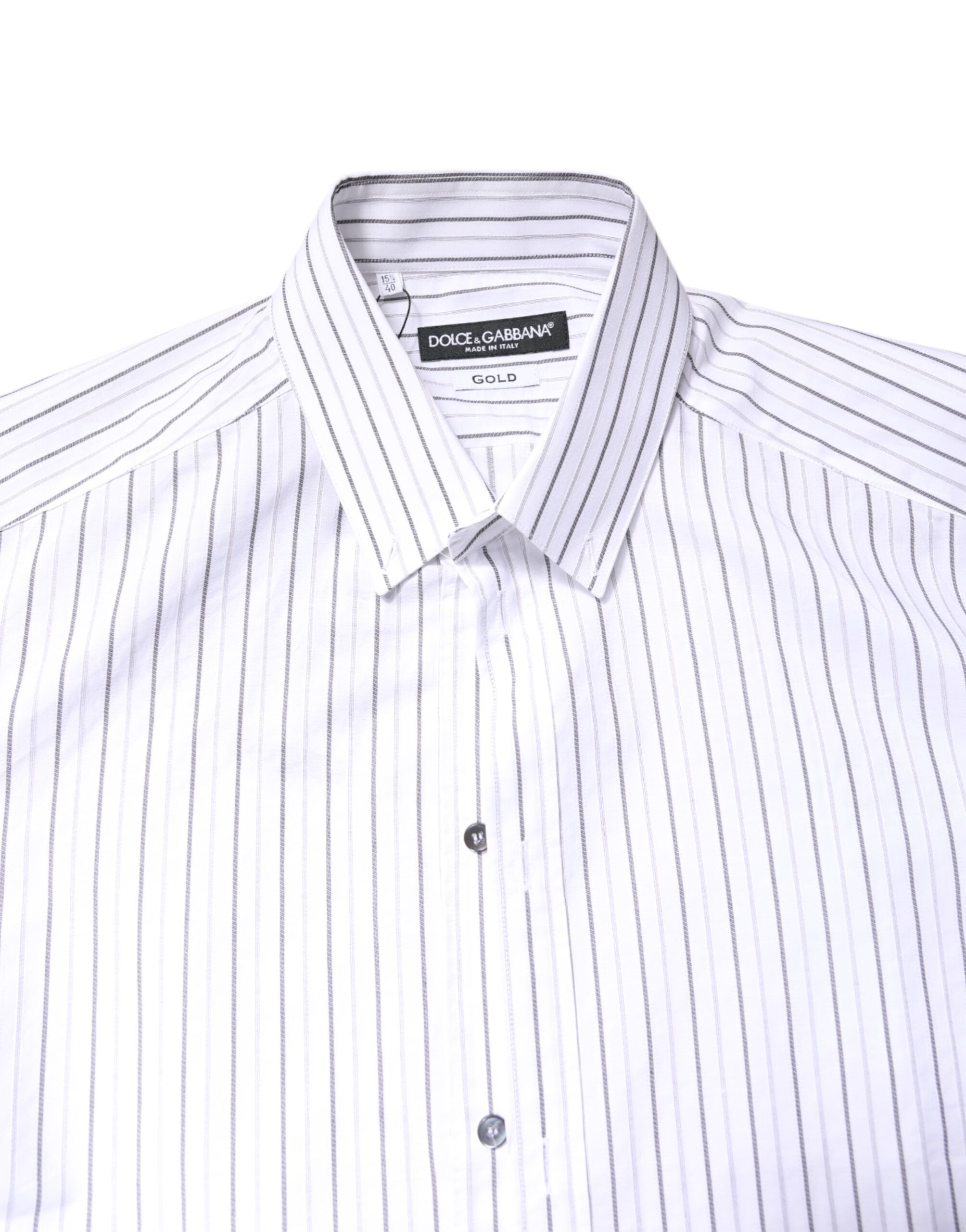 Dolce & Gabbana Weiß gestreiftes Baumwollhemd GOLD Formal Dress Shirt