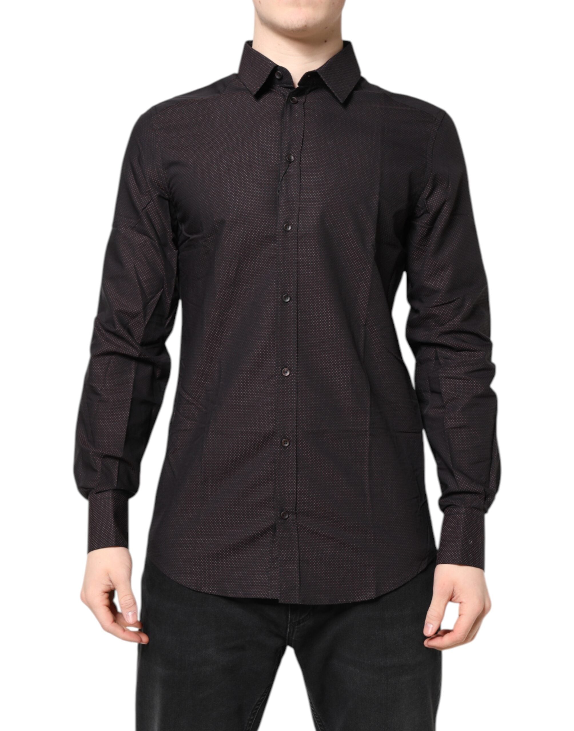 Dolce & Gabbana Kastanienbraunes Jacquard-Baumwollhemd GOLD für Herren