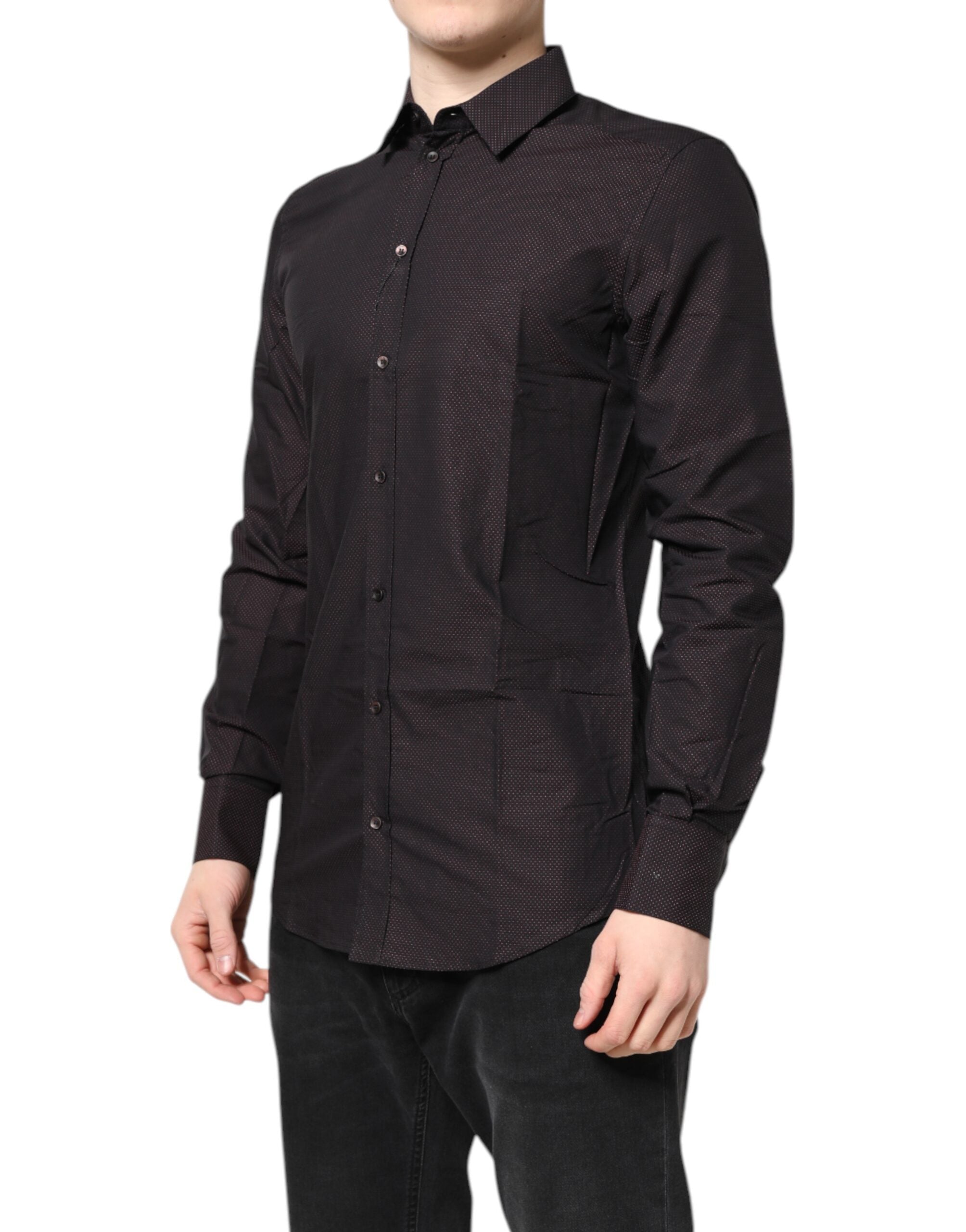 Dolce & Gabbana Kastanienbraunes Jacquard-Baumwollhemd GOLD für Herren