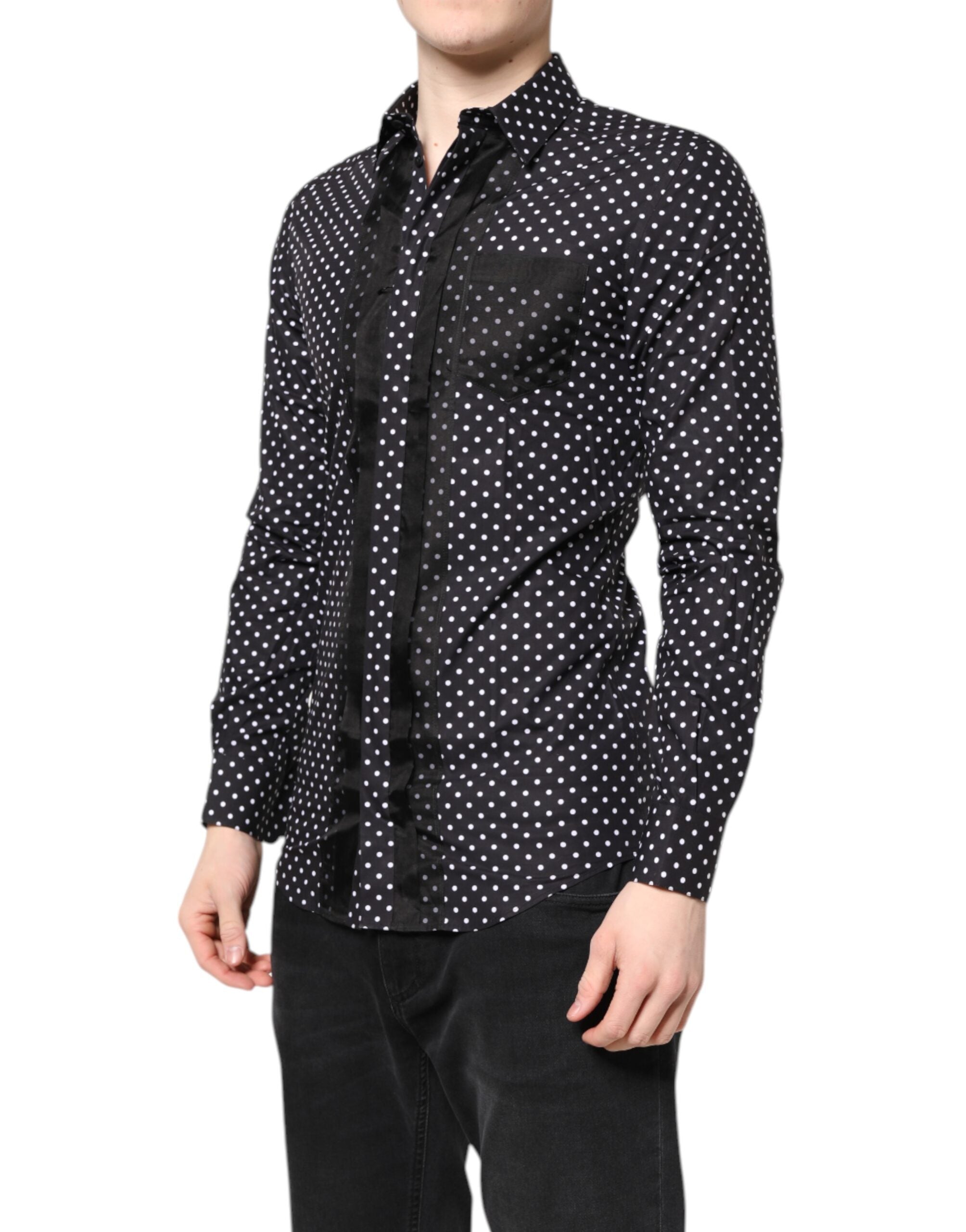 Dolce & Gabbana Schwarzes gepunktetes Hemd mit langen Ärmeln, goldfarben, formell