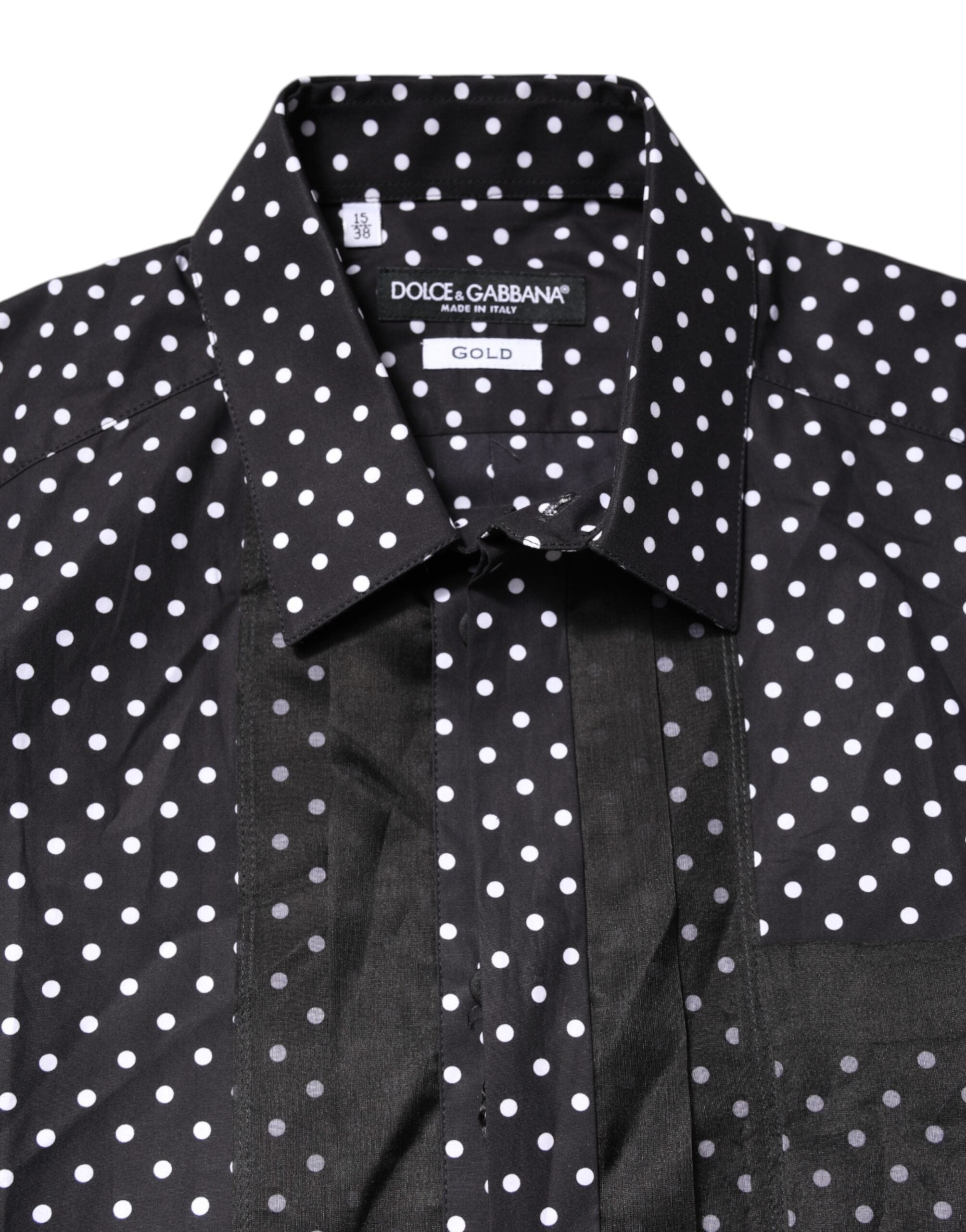 Dolce & Gabbana Schwarzes gepunktetes Hemd mit langen Ärmeln, goldfarben, formell