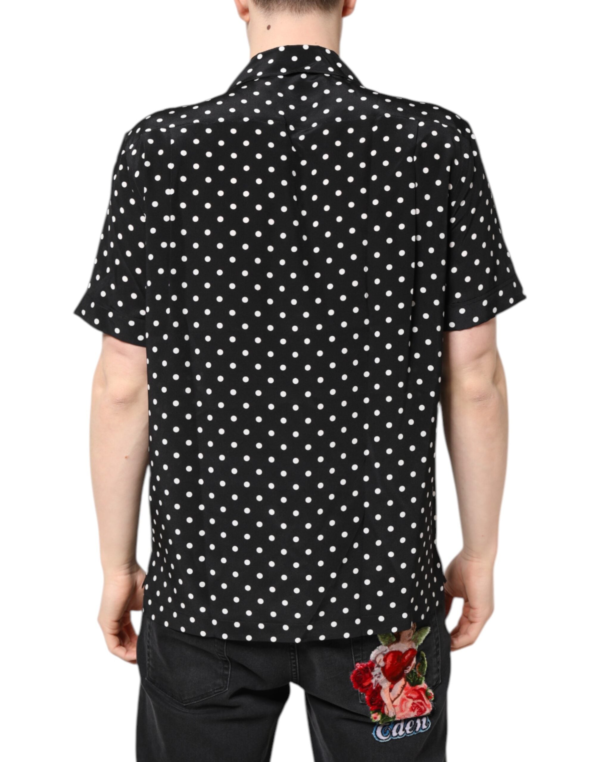 Dolce & Gabbana Schwarzes gepunktetes Hemd mit kurzen Ärmeln Freizeithemd