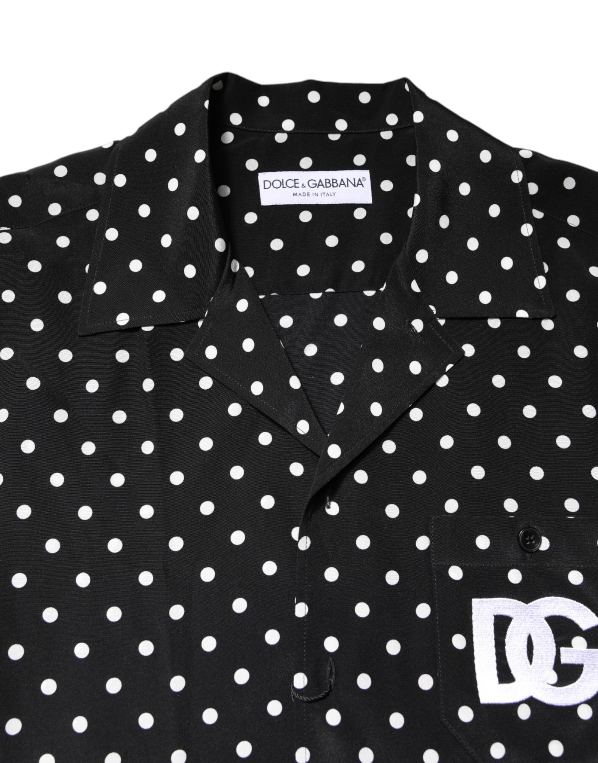 Dolce & Gabbana Schwarzes gepunktetes Hemd mit kurzen Ärmeln Freizeithemd