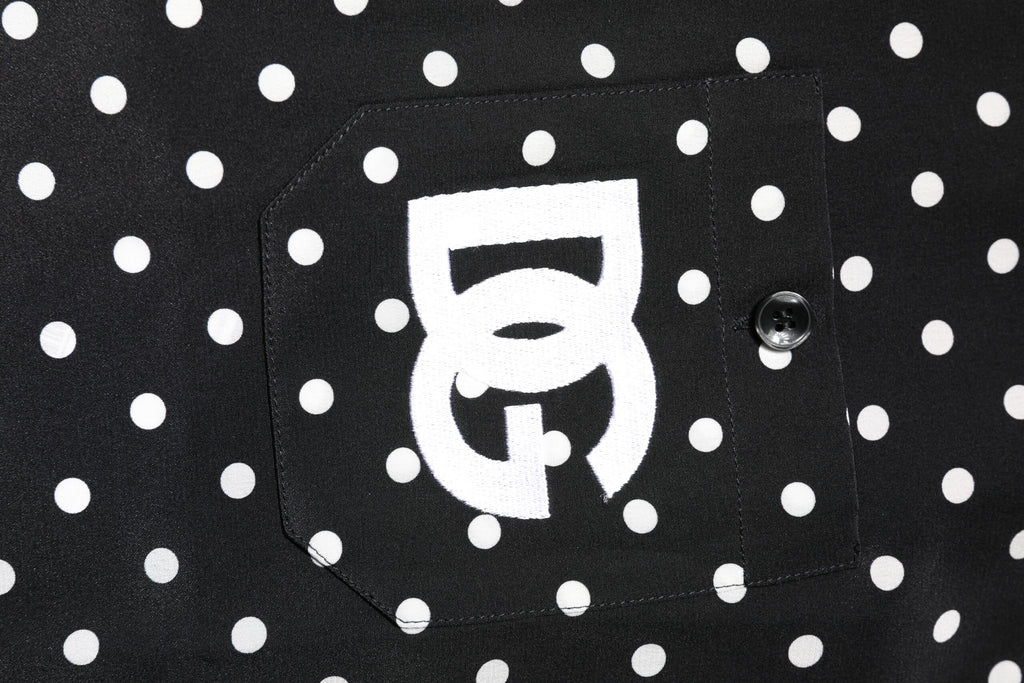 Dolce & Gabbana Schwarzes gepunktetes Hemd mit kurzen Ärmeln Freizeithemd
