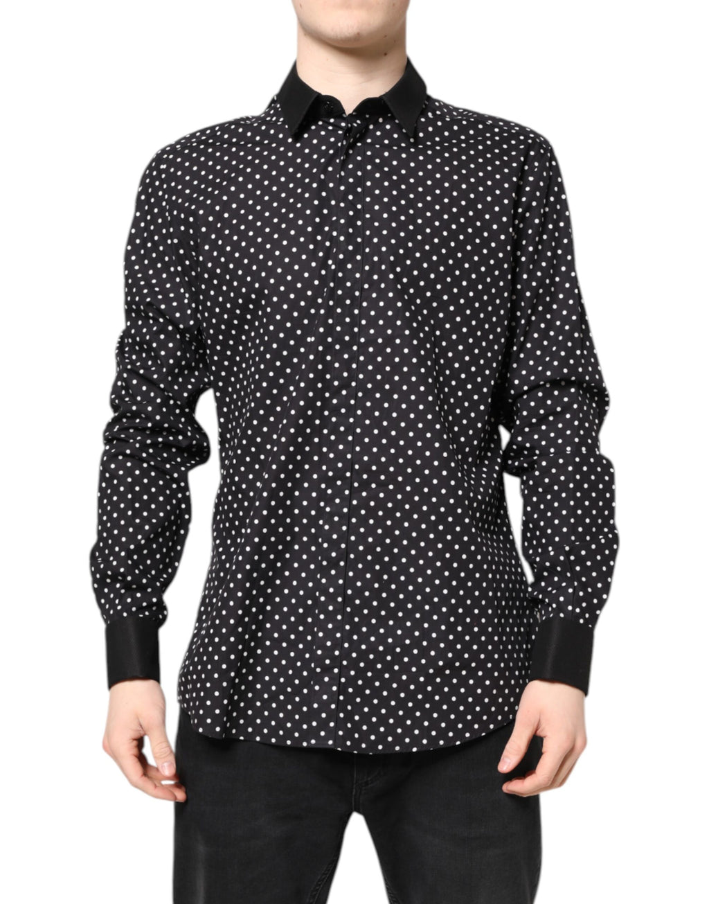 Dolce & Gabbana Schwarzes gepunktetes Hemd aus Baumwolle für formelle Anlässe