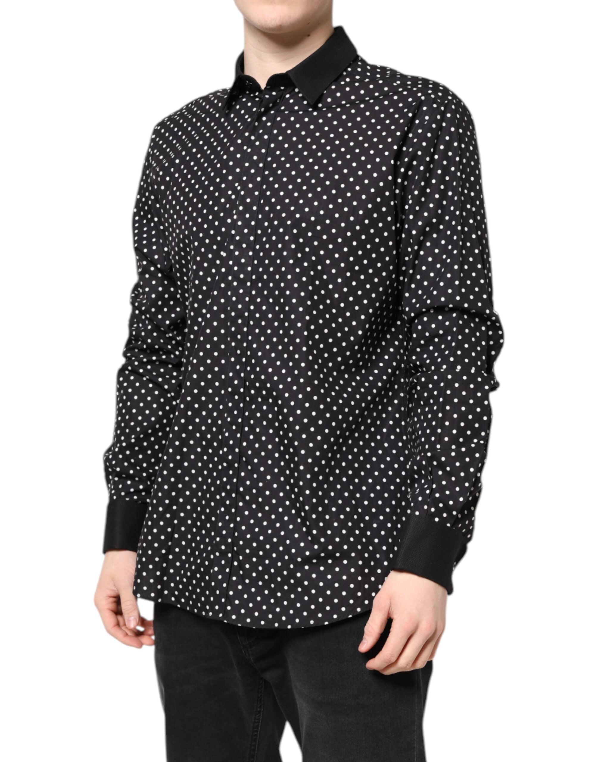 Dolce & Gabbana Schwarzes gepunktetes Hemd aus Baumwolle für formelle Anlässe