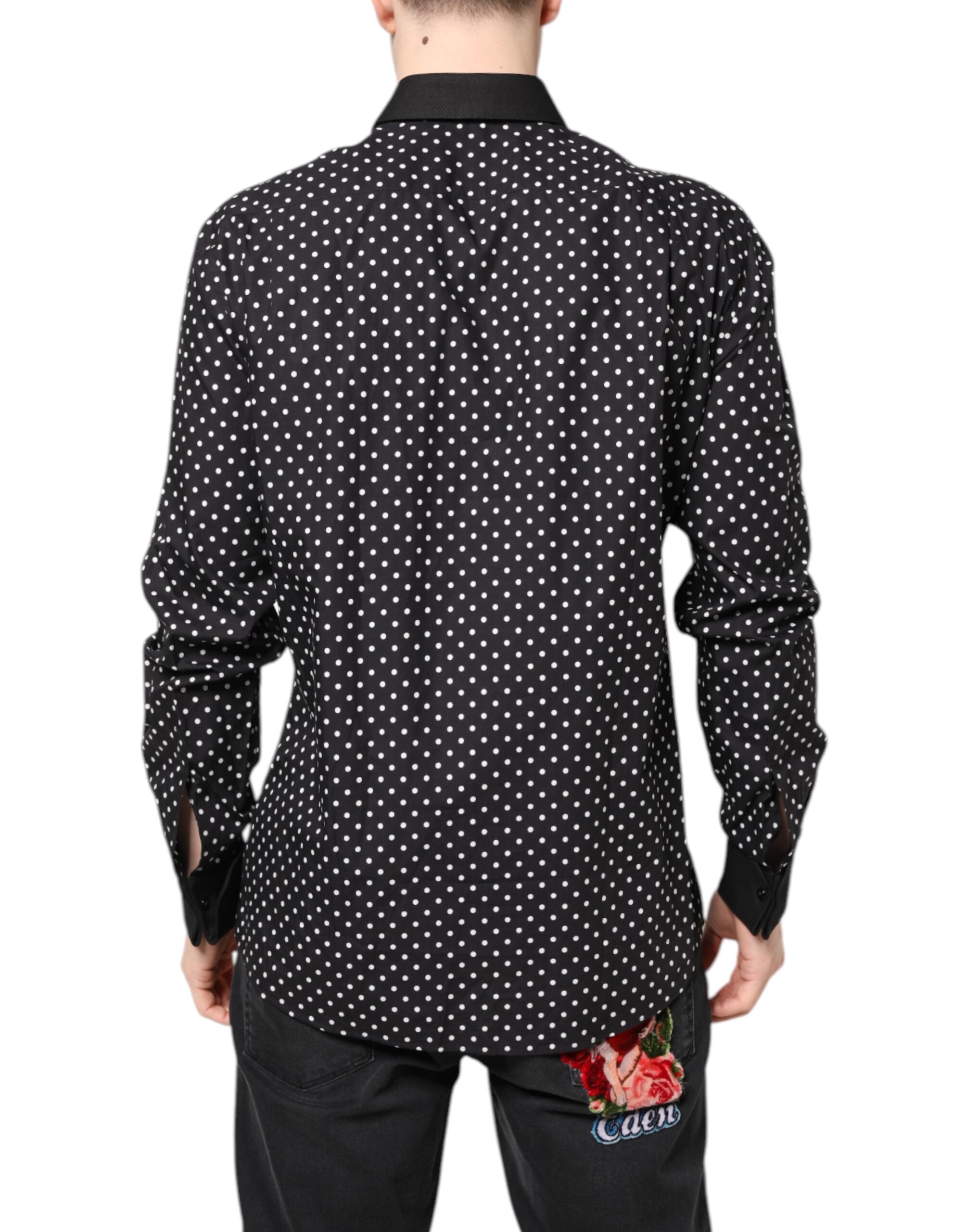 Dolce & Gabbana Schwarzes gepunktetes Hemd aus Baumwolle für formelle Anlässe