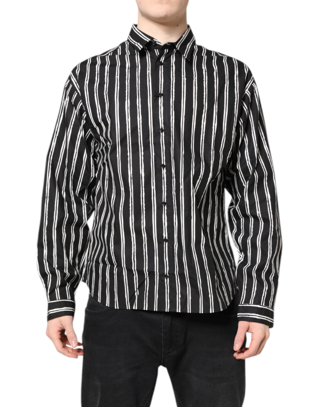 Dolce & Gabbana Schwarz-weiß gestreiftes Baumwollhemd