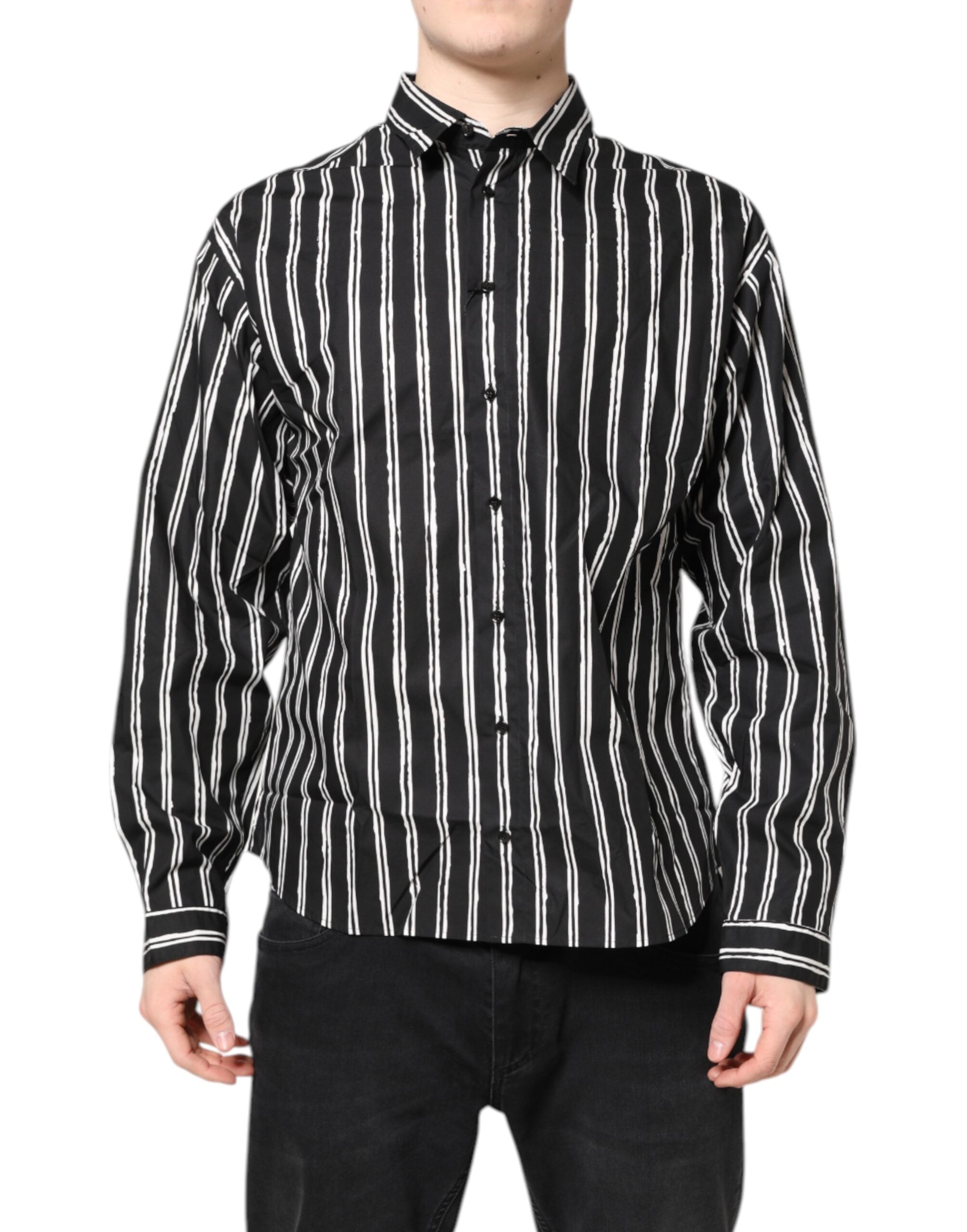 Dolce & Gabbana Schwarz-weiß gestreiftes Baumwollhemd
