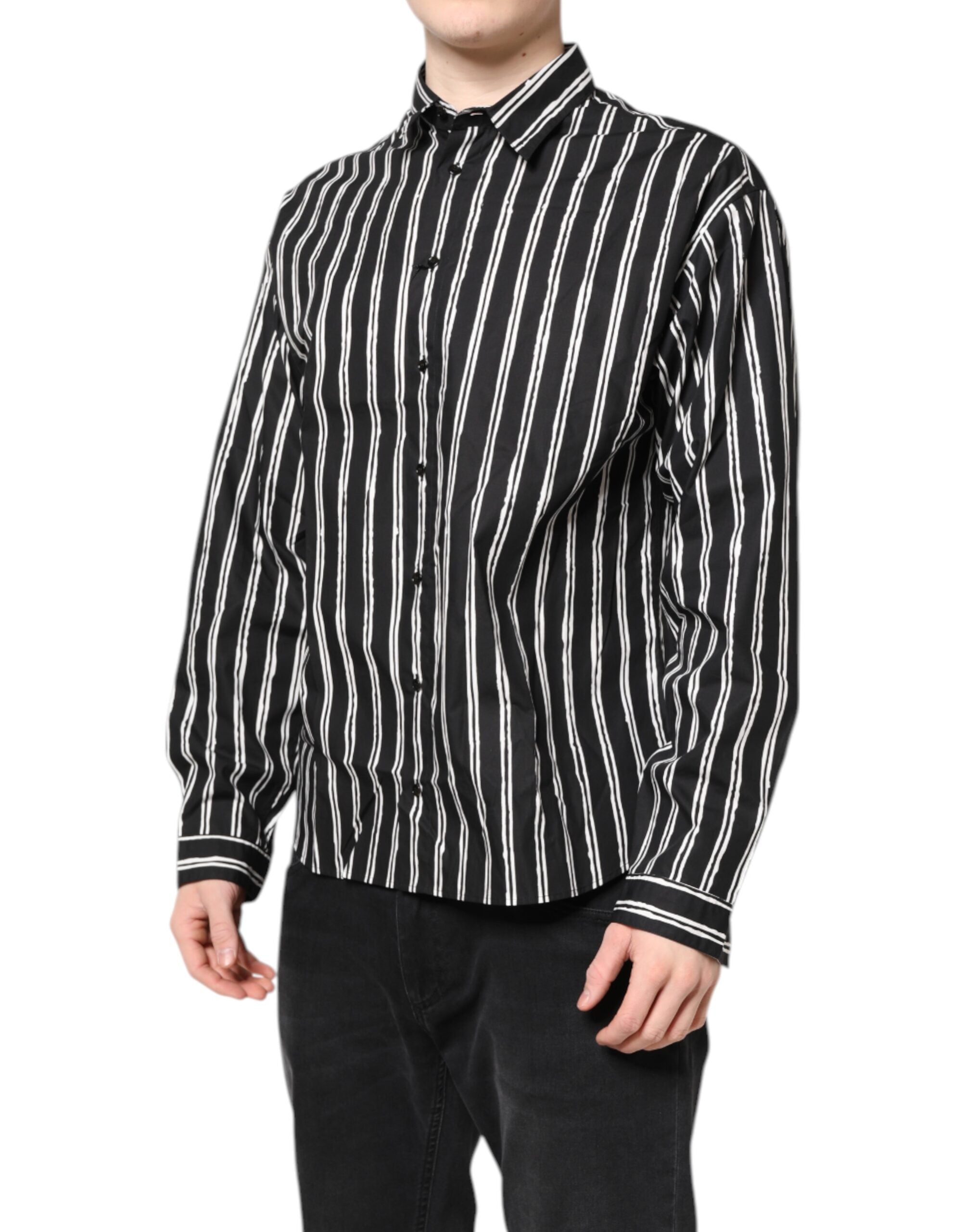 Dolce & Gabbana Schwarz-weiß gestreiftes Baumwollhemd