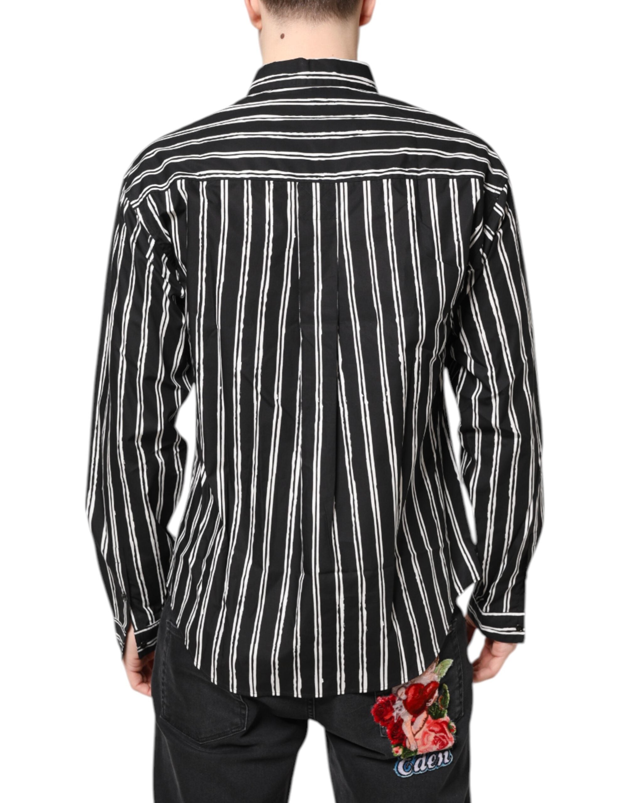 Dolce & Gabbana Schwarz-weiß gestreiftes Baumwollhemd