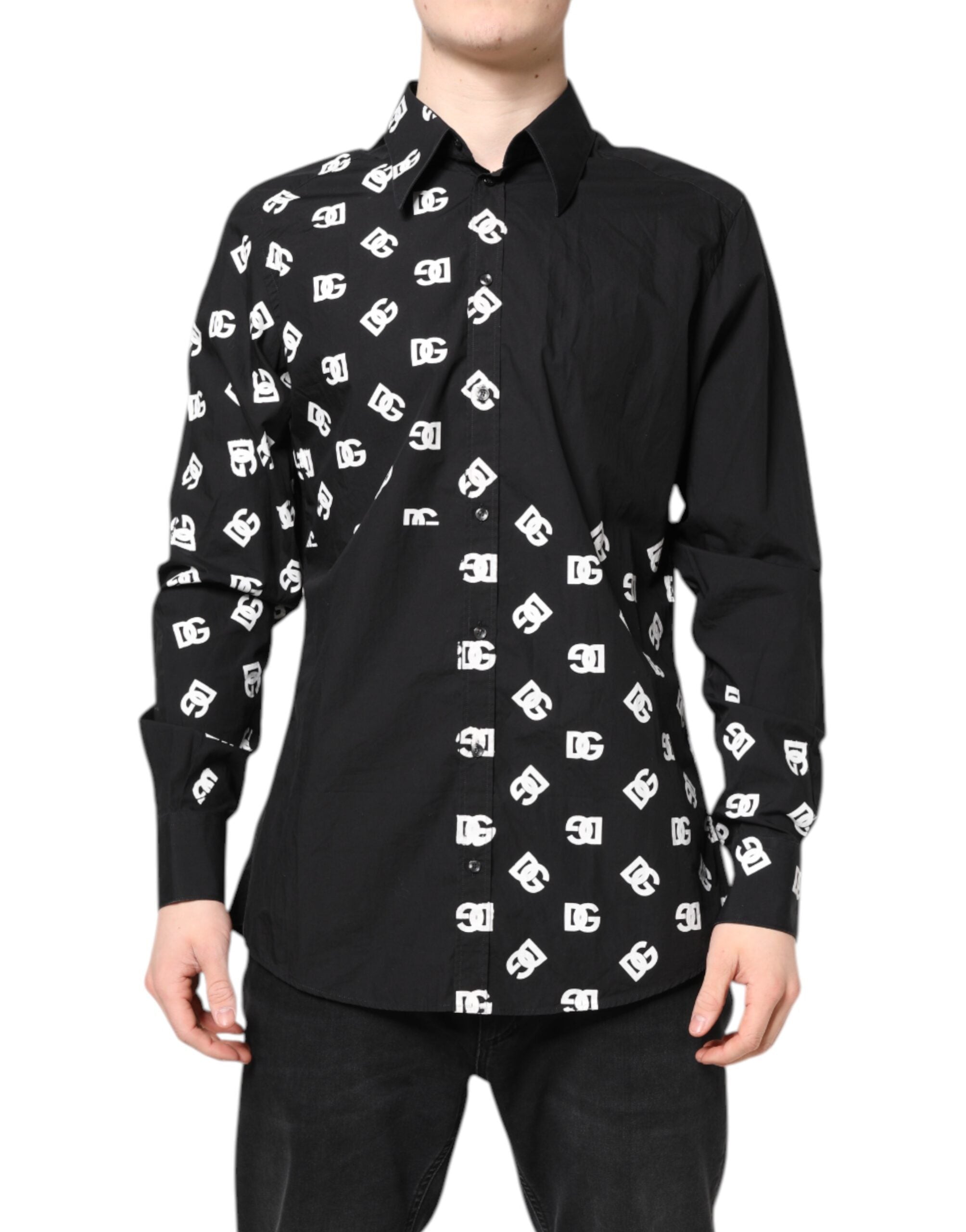 Dolce & Gabbana Schwarzes DG Logo Baumwollhemd MARTINI