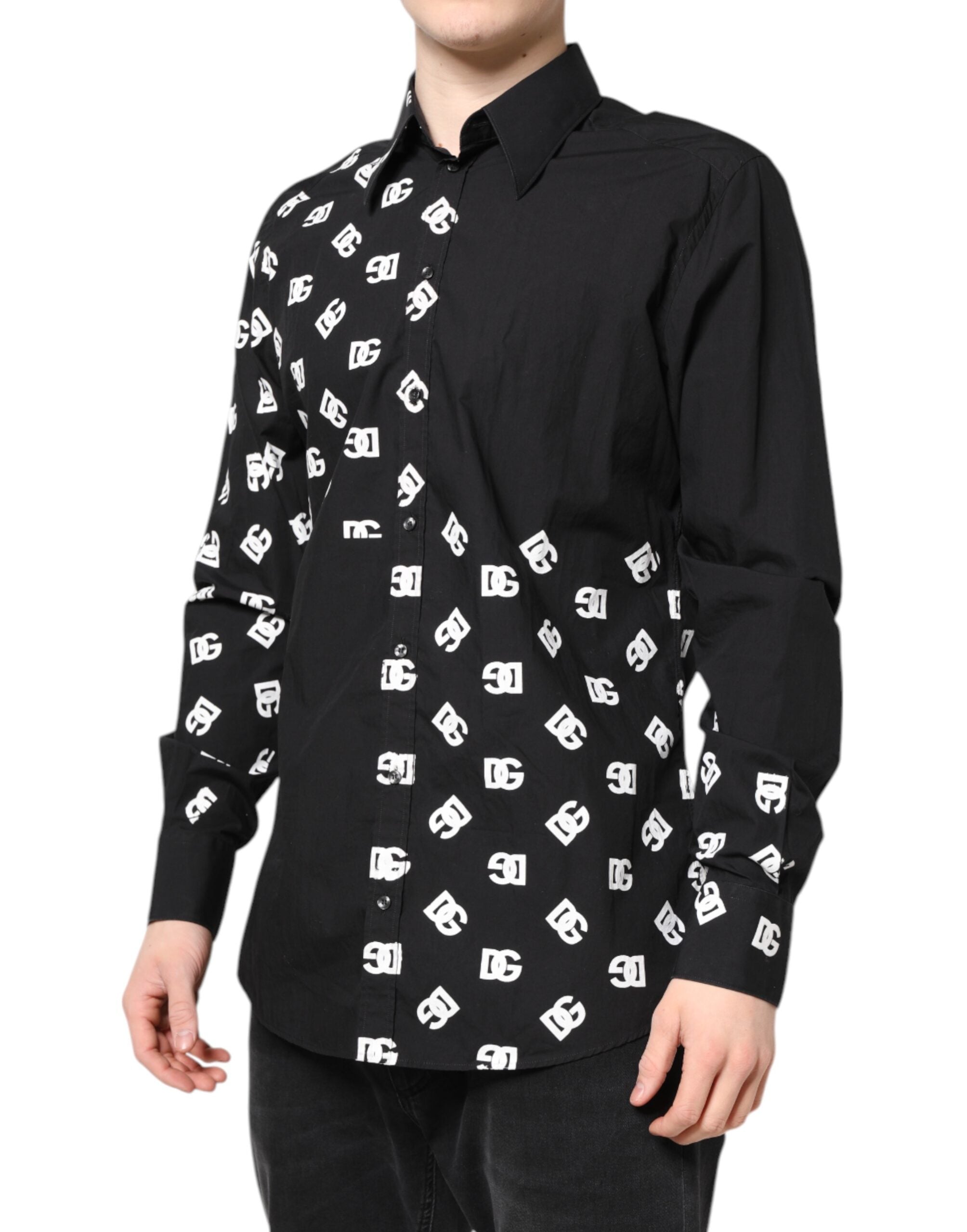 Dolce & Gabbana Schwarzes DG Logo Baumwollhemd MARTINI