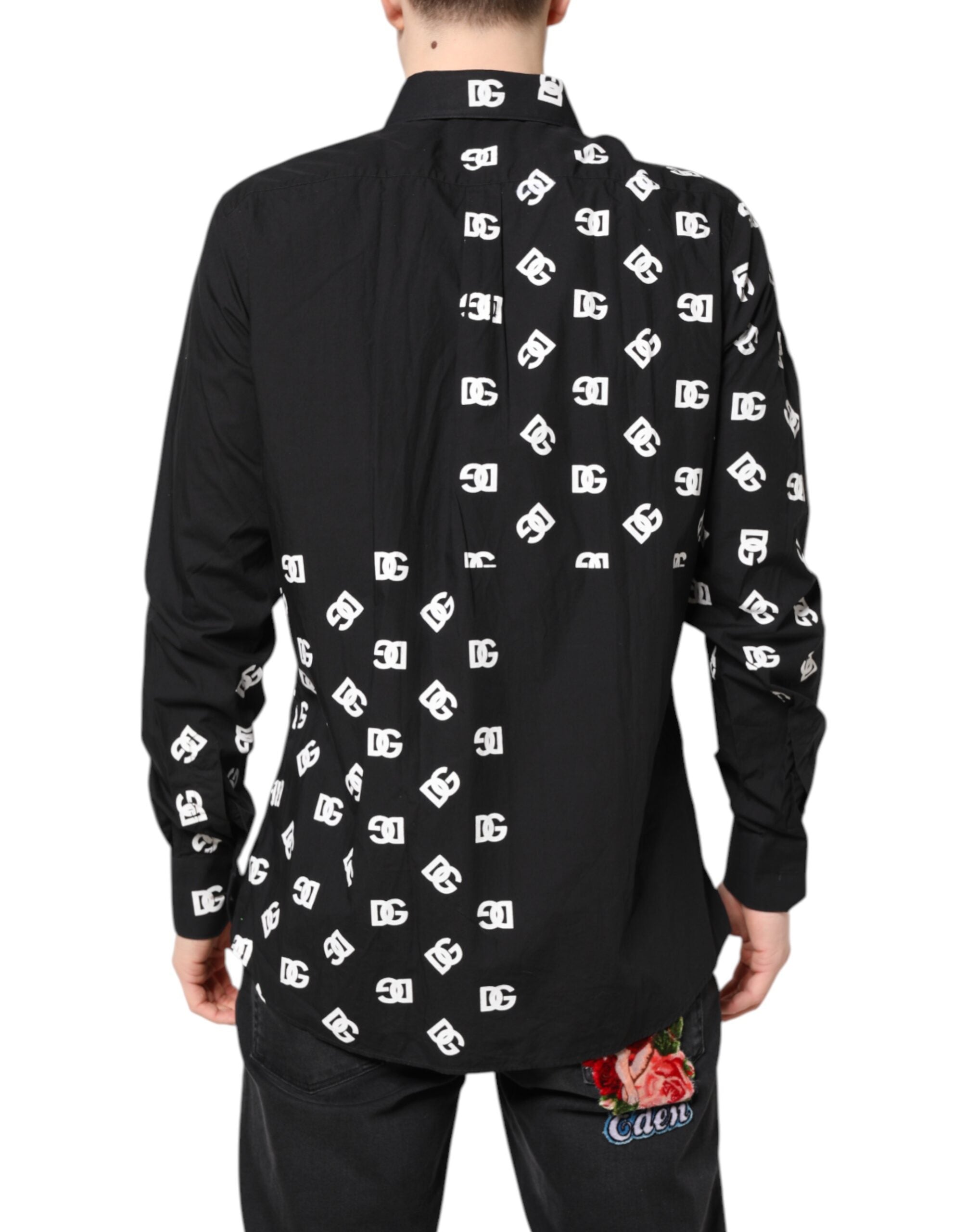 Dolce & Gabbana Schwarzes DG Logo Baumwollhemd MARTINI