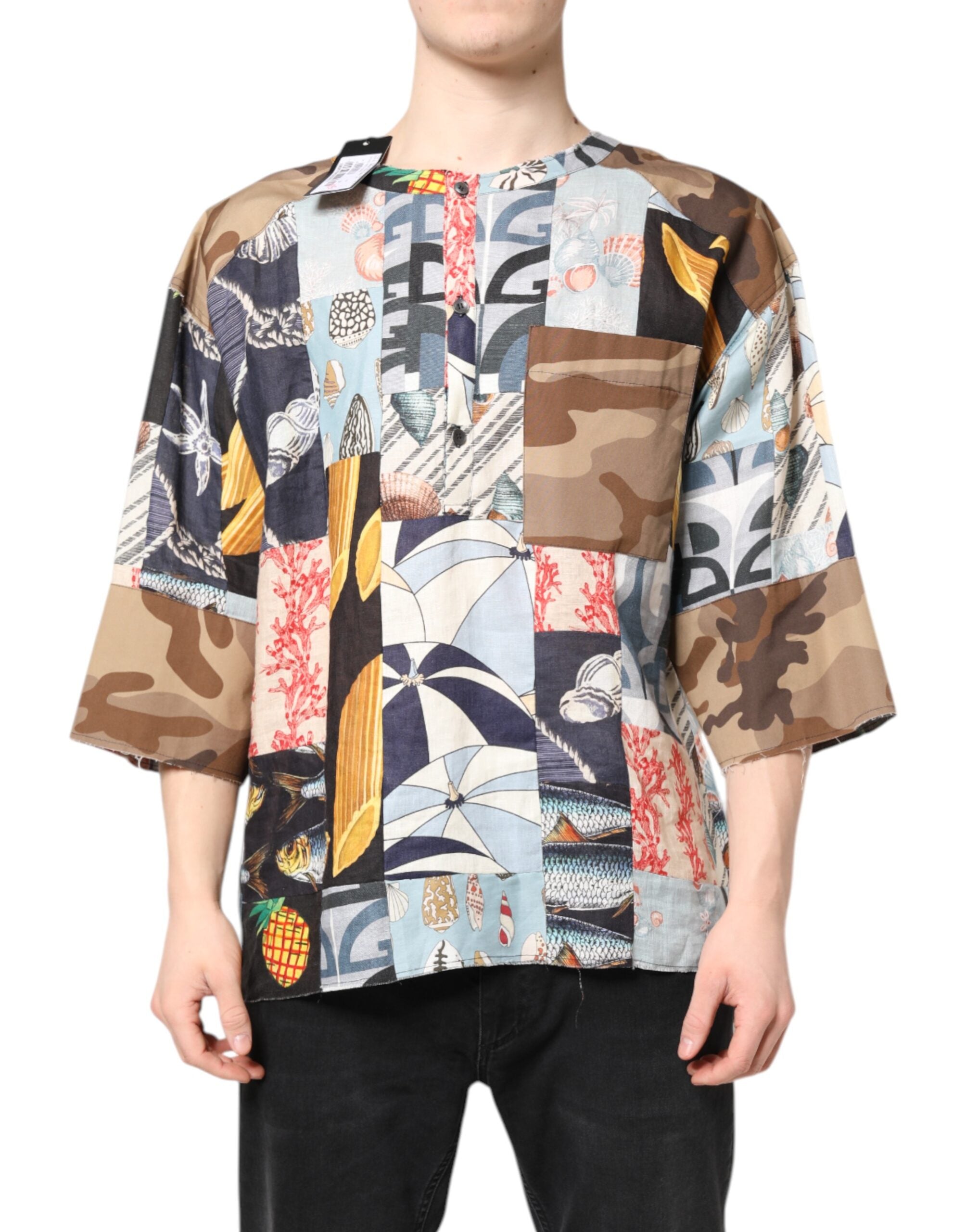 Dolce & Gabbana Multicolor Patchwork Hemd mit kurzen Ärmeln