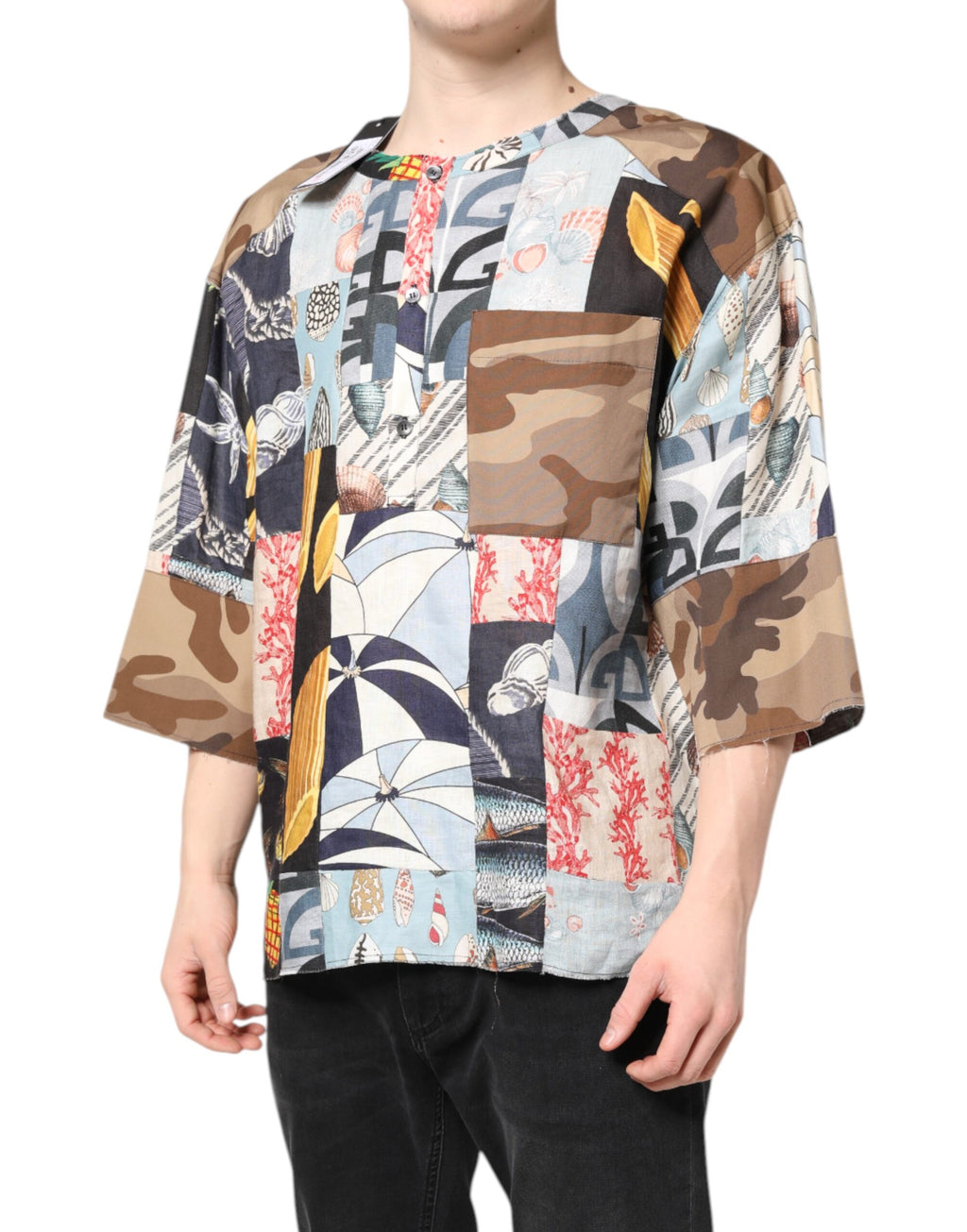Dolce & Gabbana Multicolor Patchwork Hemd mit kurzen Ärmeln