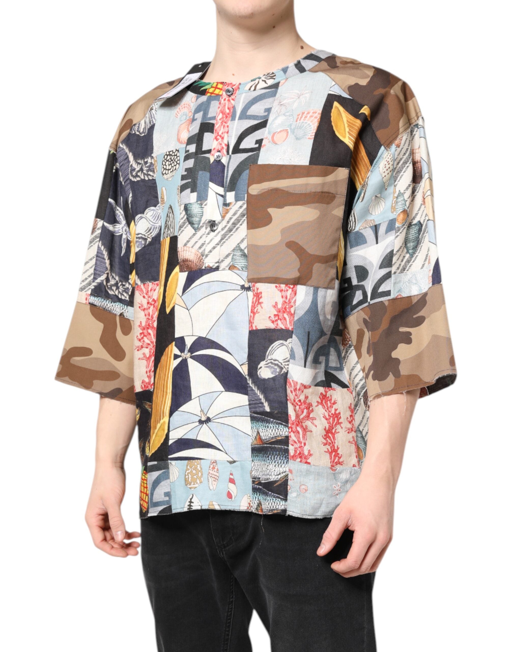 Dolce & Gabbana Multicolor Patchwork Hemd mit kurzen Ärmeln