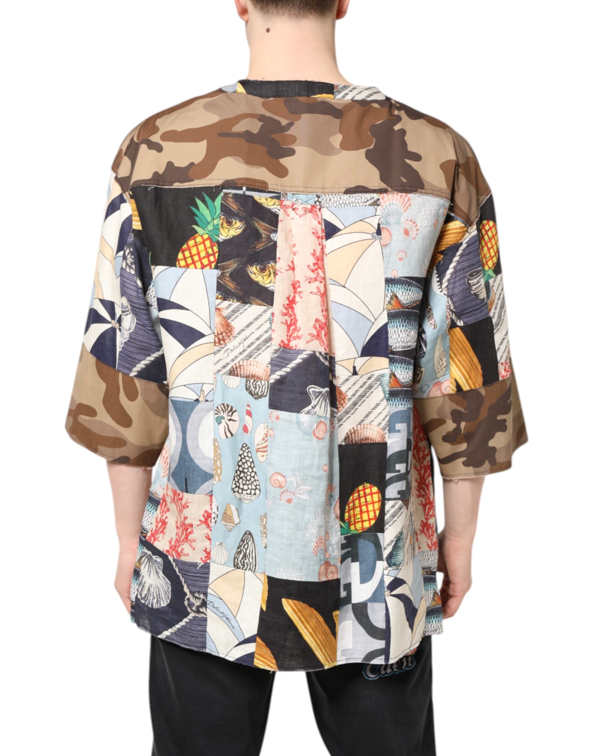 Dolce & Gabbana Multicolor Patchwork Hemd mit kurzen Ärmeln