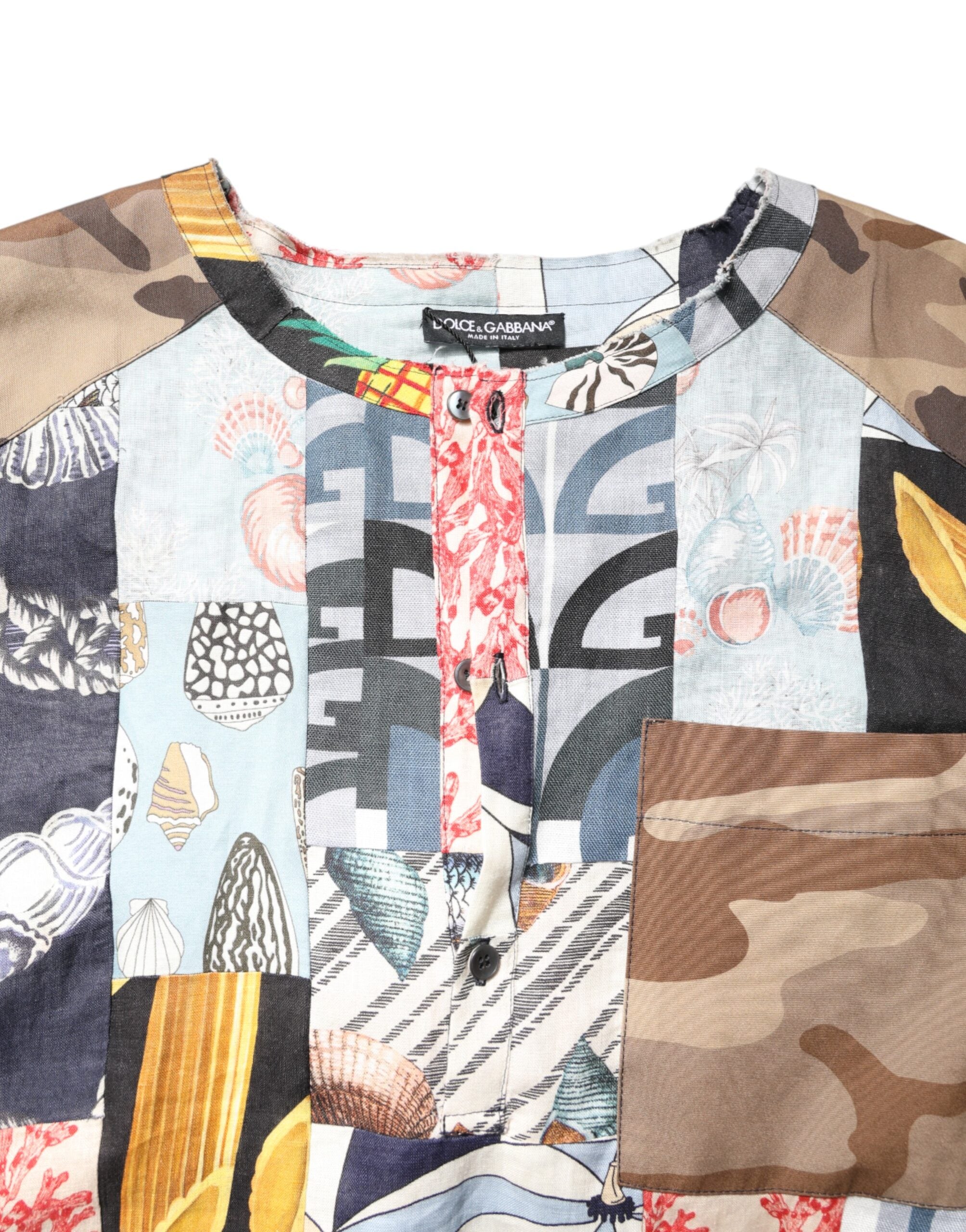 Dolce & Gabbana Multicolor Patchwork Hemd mit kurzen Ärmeln