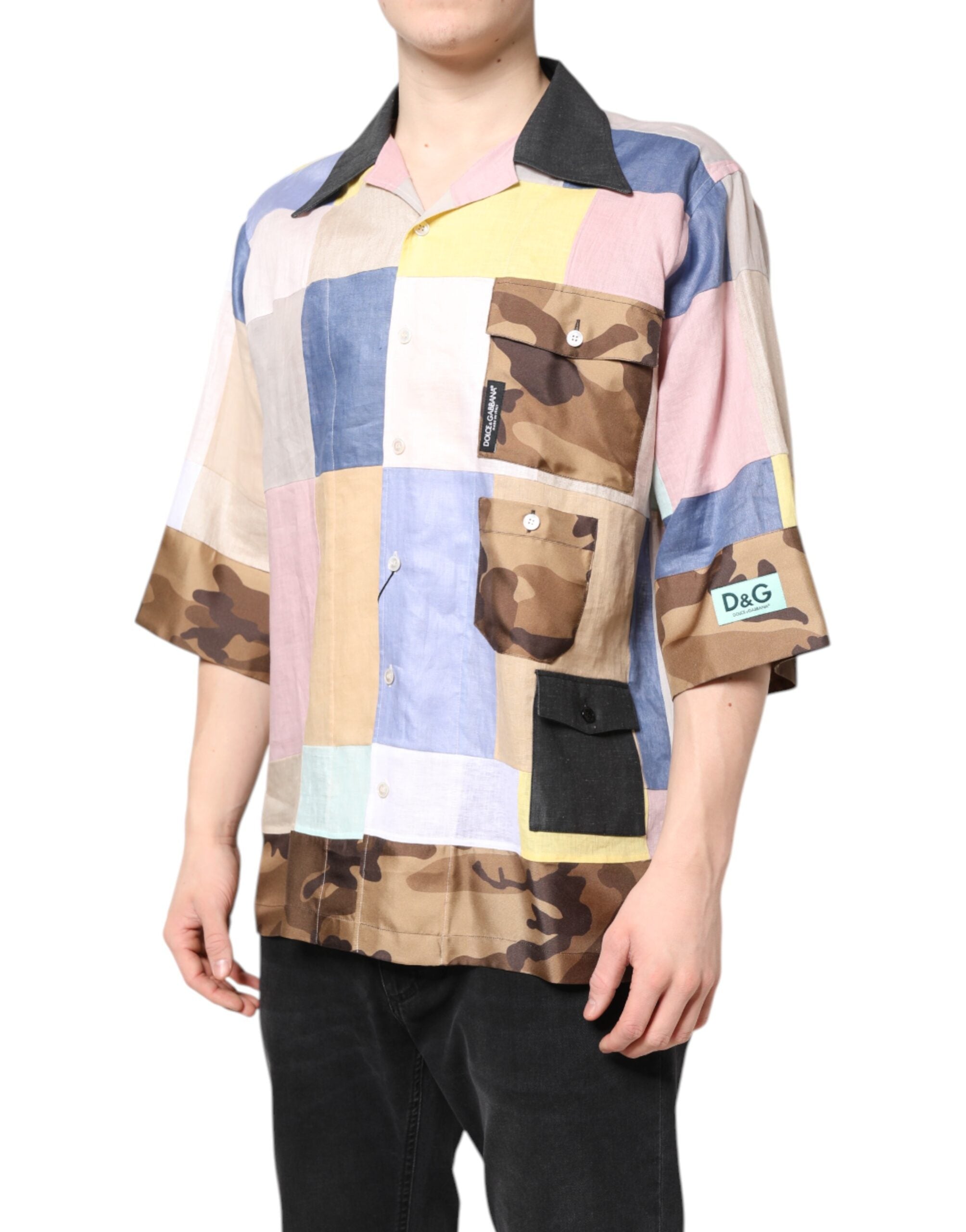 Dolce & Gabbana Multicolor Patchwork Shirt mit kurzen Ärmeln
