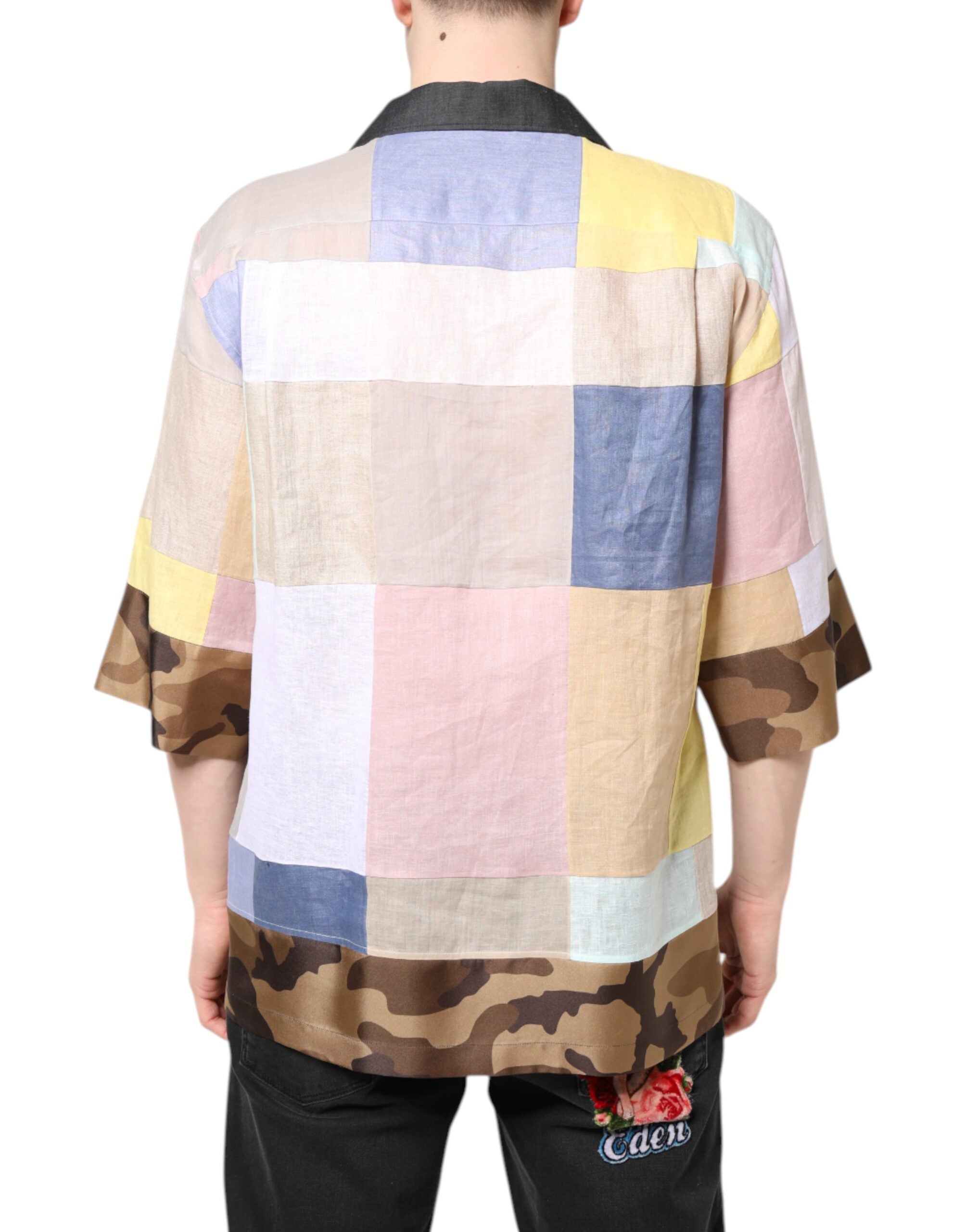 Dolce & Gabbana Multicolor Patchwork Shirt mit kurzen Ärmeln