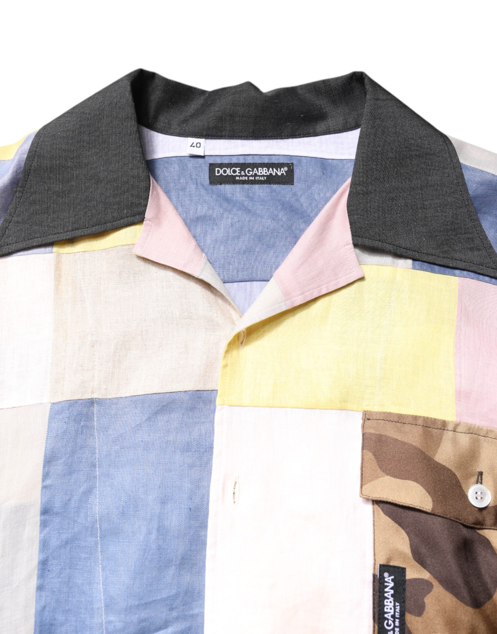 Dolce & Gabbana Multicolor Patchwork Shirt mit kurzen Ärmeln