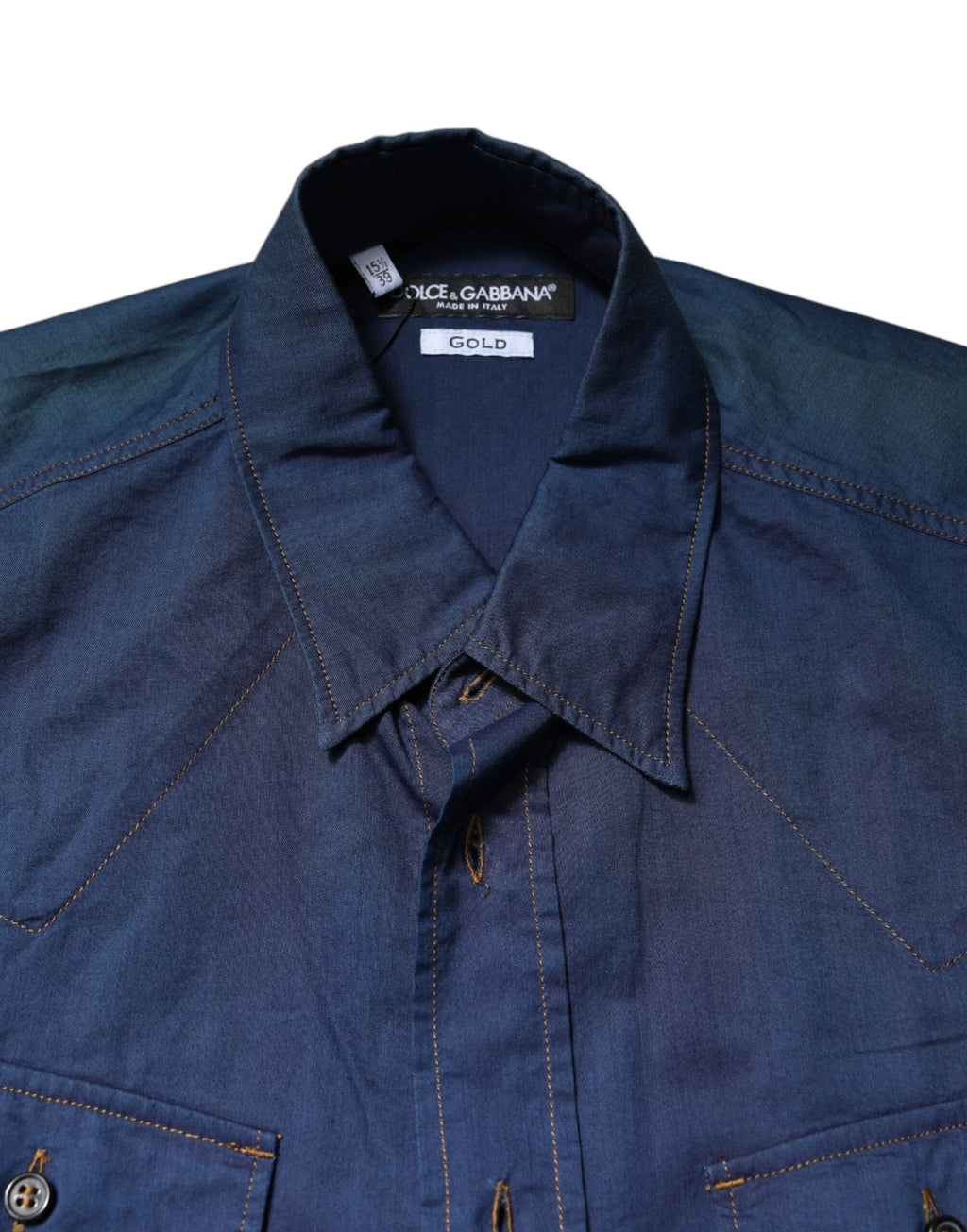 Dolce & Gabbana Blaues Baumwolle GOLD Langarm Freizeithemd