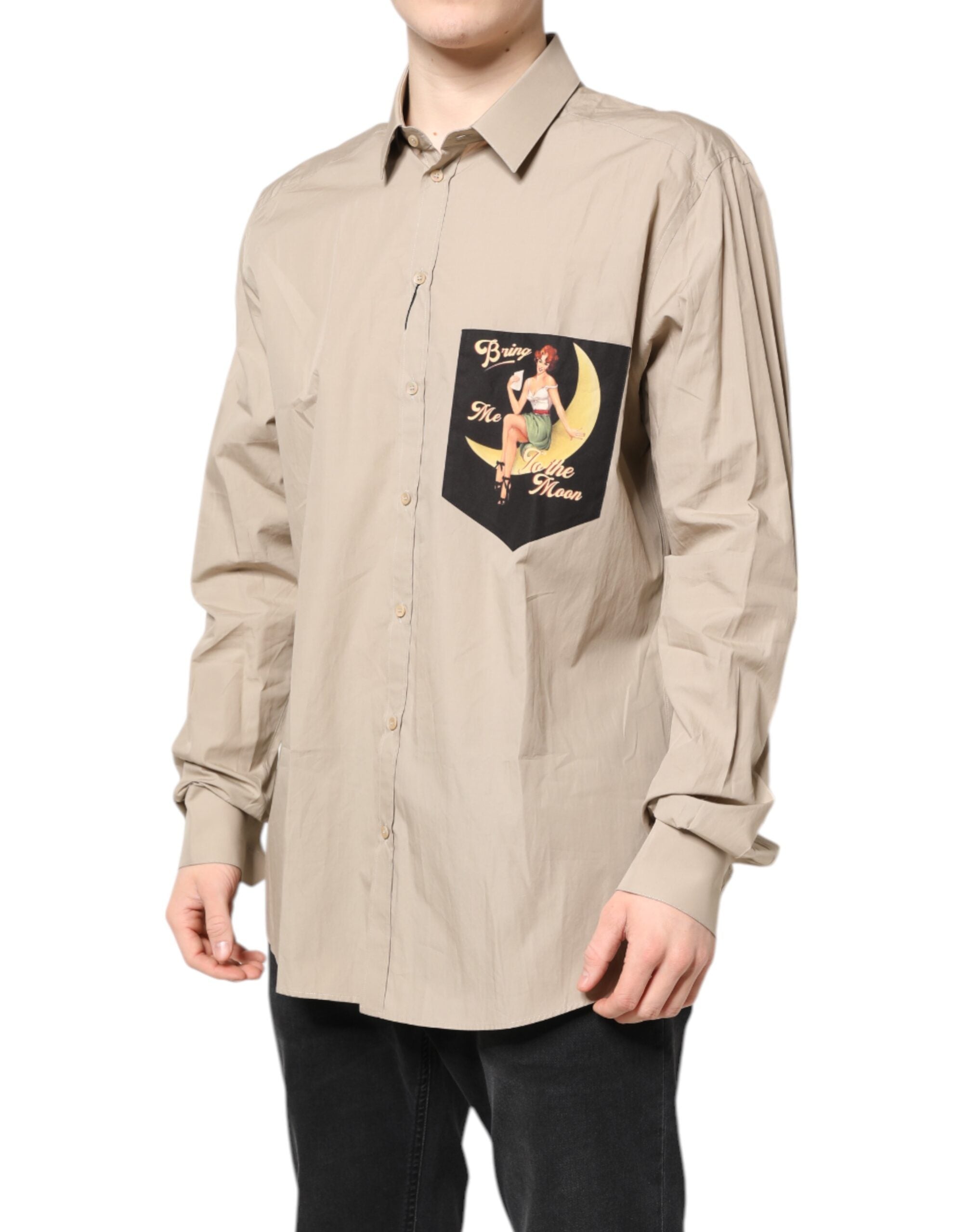 Dolce & Gabbana Beige Pin Up Print MARTINI Herren Freizeithemd