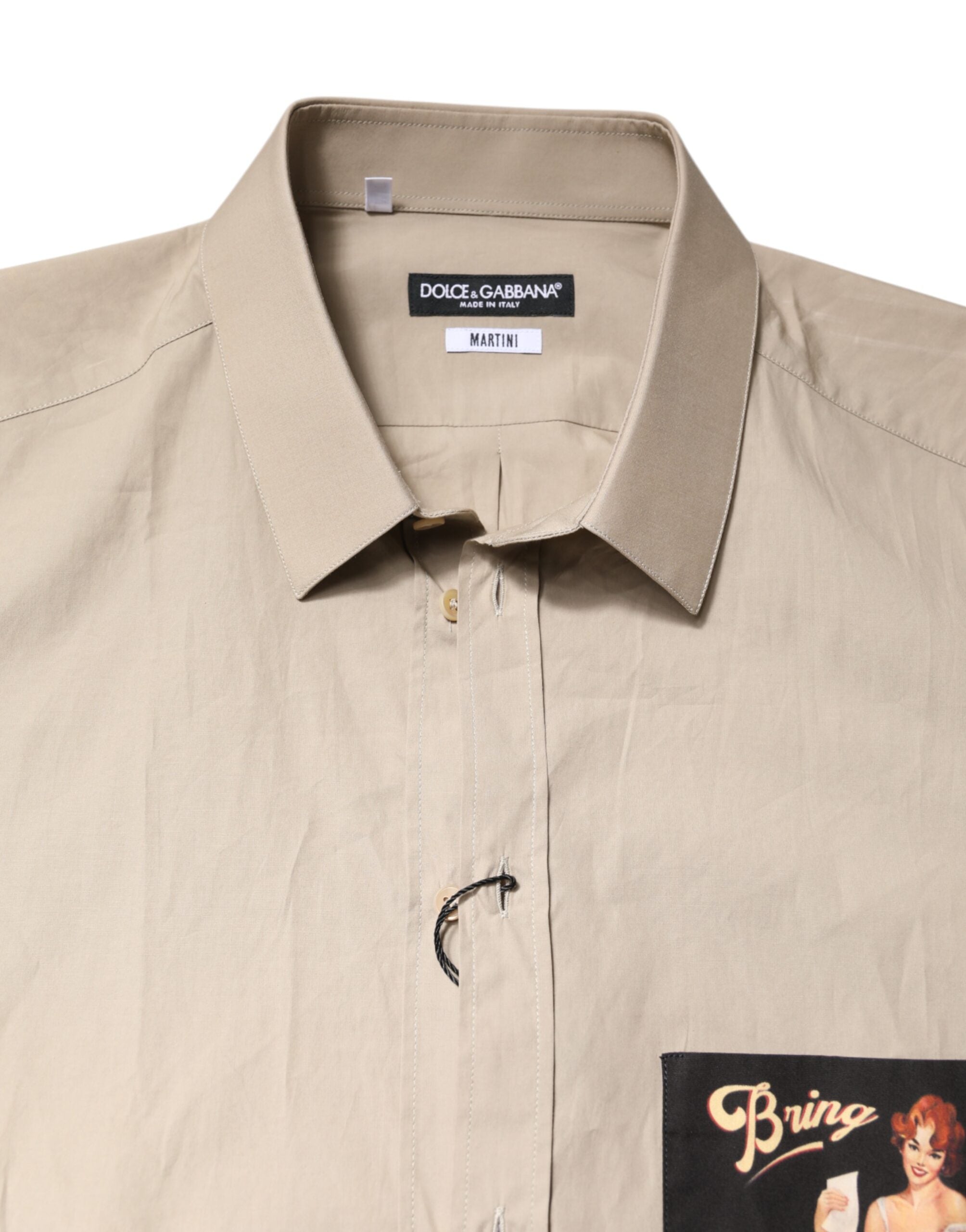 Dolce & Gabbana Beige Pin Up Print MARTINI Herren Freizeithemd